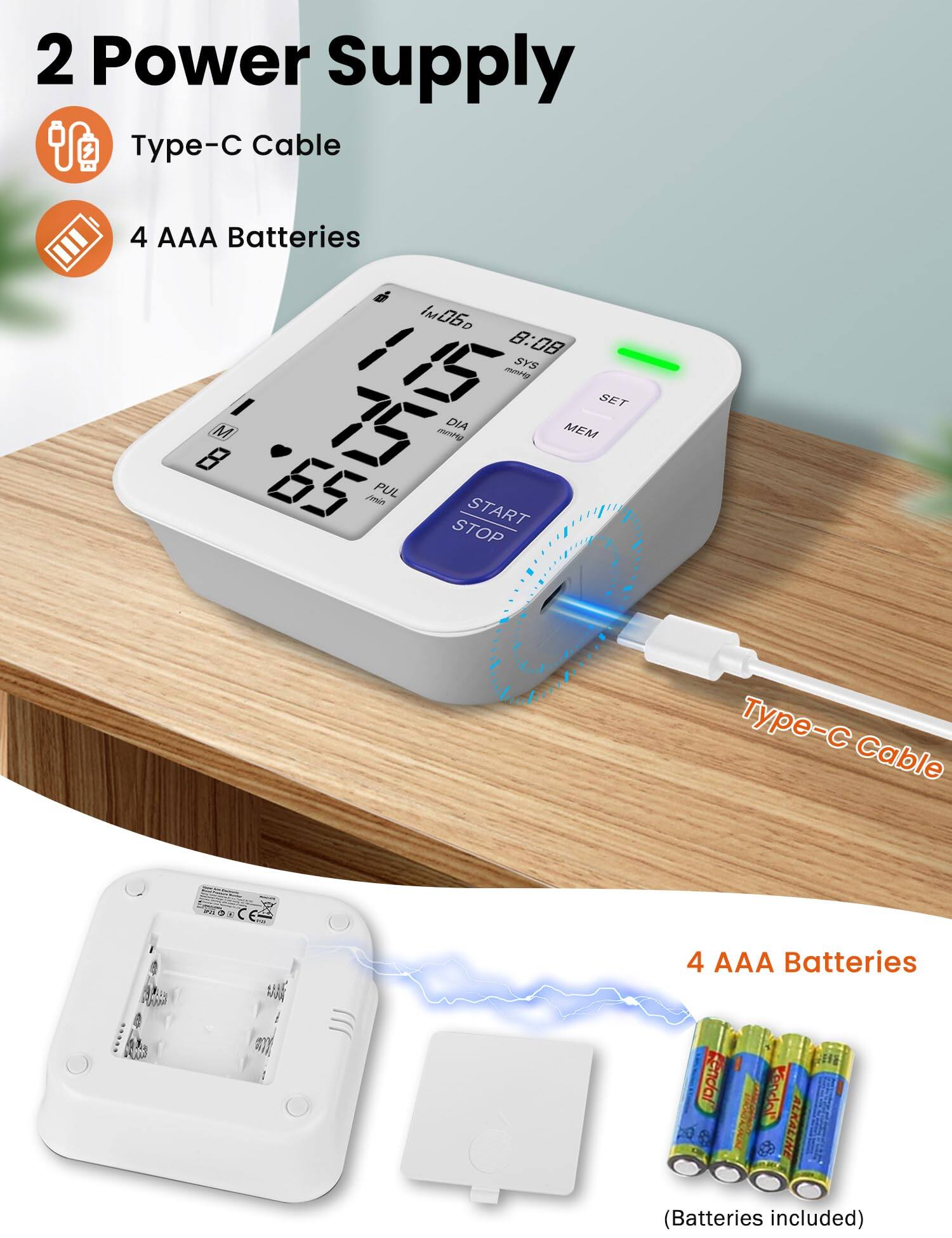 2 Power Supply  
- Type-C Cable  
- 4 AAA Batteries (Batteries included)