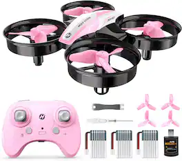 Bundle - Holy Stone - HS210 Mini Indoor Drone with Auto Hover, 3D Flips and 3 Batteries - Pink