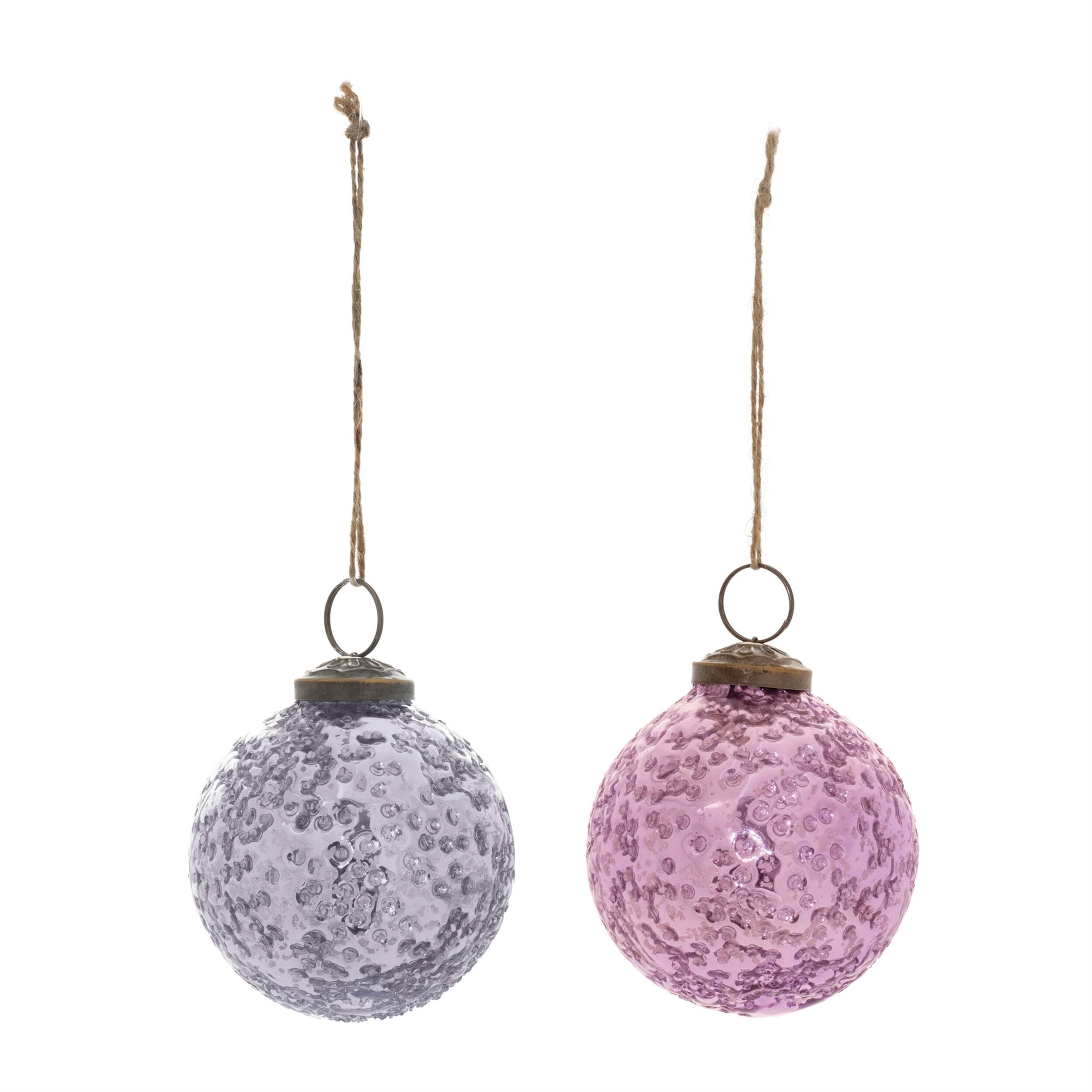 Angle. BreeBe - Distressed Glass Ball Ornament (Set of 6) - Purple.