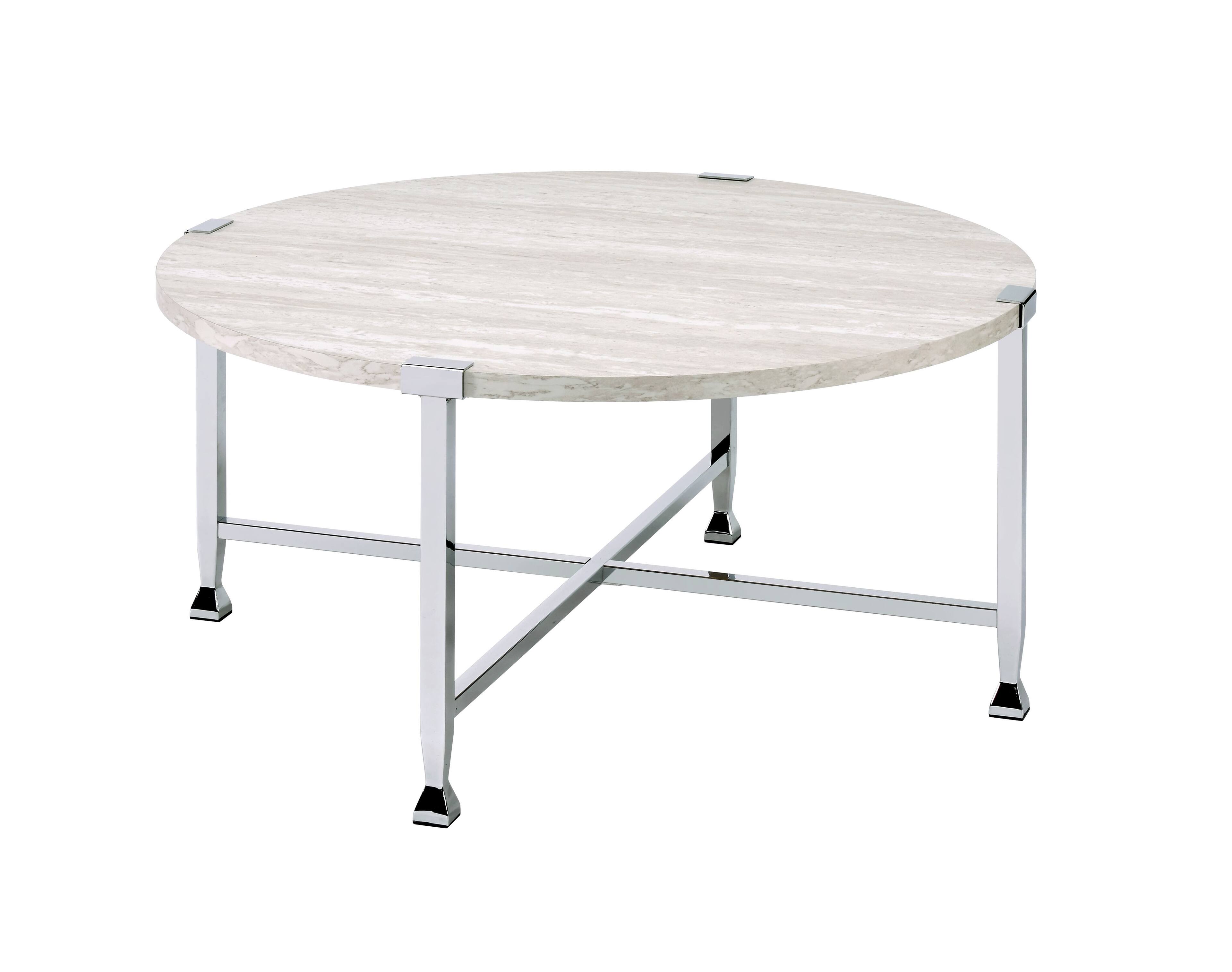 Photos - Coffee Table MANHATTAN Lane -  with X Shaped Metal Base and Round Wooden Top - Silver and Beige BM209592 