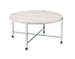 Manhattan Lane - Coffee Table with X Shaped Metal Base and Round Wooden Top - Silver and Beige