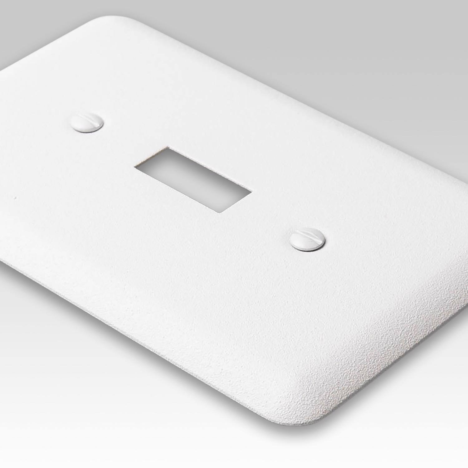 Left. AMERELLE - Amerelle Capri Paintable Textured White 2 gang Stamped Steel Toggle Wall Plate 1 pk - White.