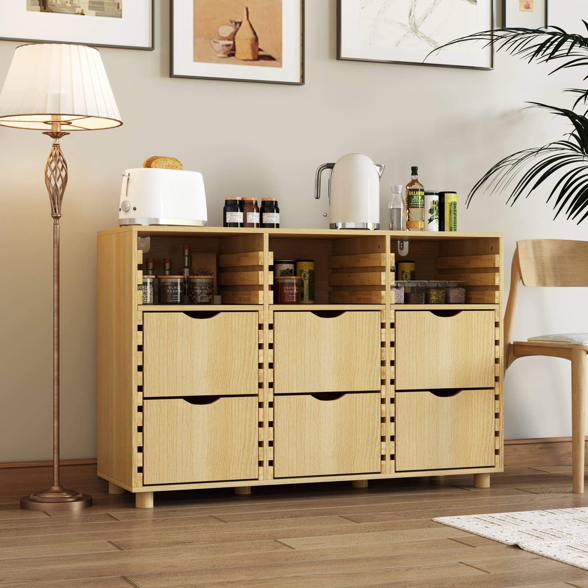 Alt View 8. Famapy - Wooden Credenzas Kitchen Storage Sideboard with Customizable Drawers - Wooden.