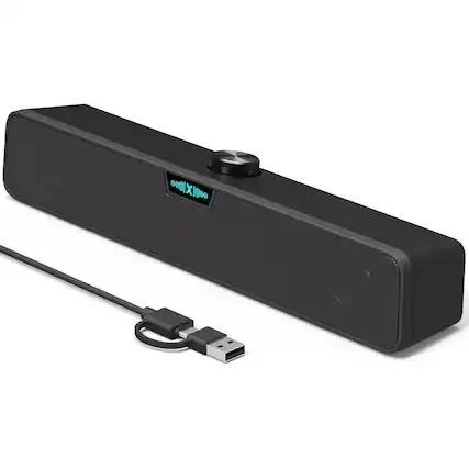 Front. Dazzed Corner - USB Soundbar for PC/Mac, RGB Computer Speakers with HD Stereo & Bass - Black.