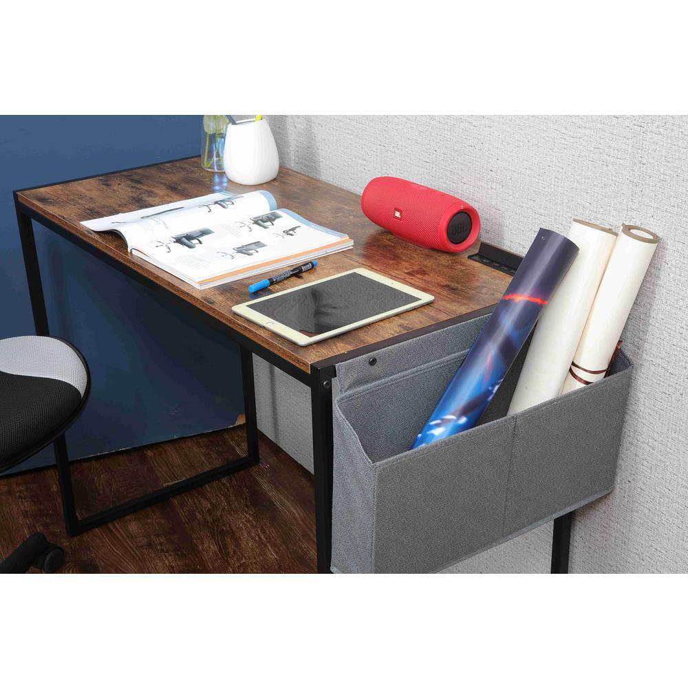 Alt View 3. JJS - Small Computer Desk Simple Style Writing Desk - Rusticbrown/Black.