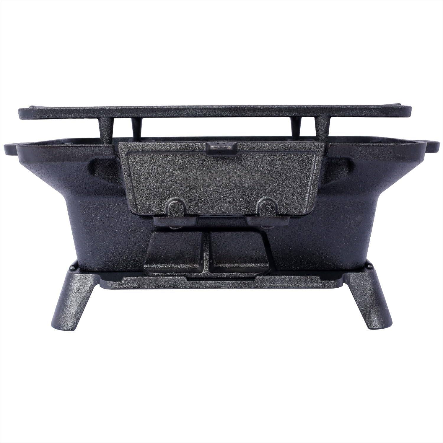 Alt View 1. MOOSOO - Cast Iron Charcoal Grill with Double-Sided Grate, Portable Outdoor BBQ Grill, Compact Tabletop Grill Stove - Black.