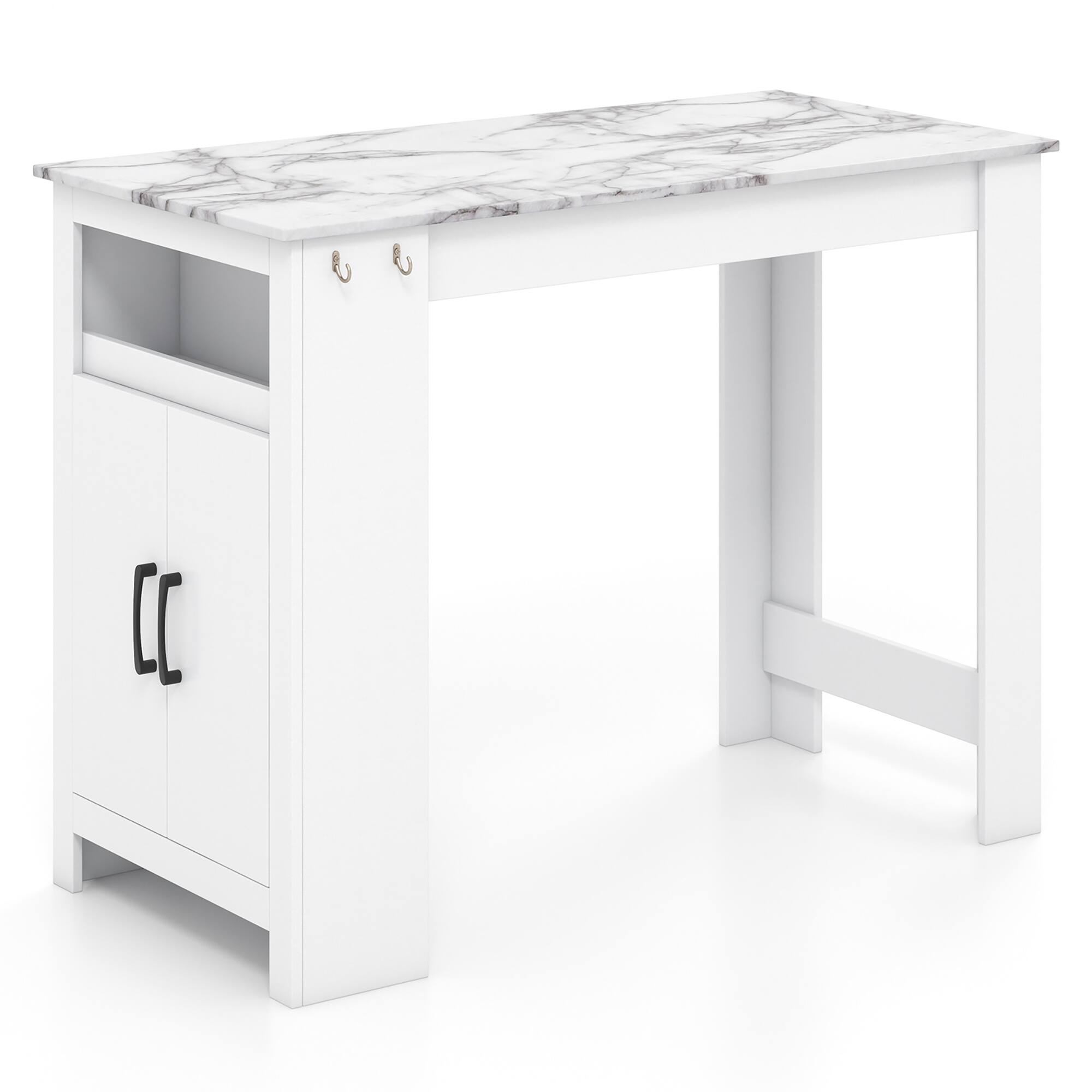 Alt View 9. Gymax - Gymax 47'' Long Counter Height Table Bar Table Faux Marble Pub Table w/ Cabinet - White.
