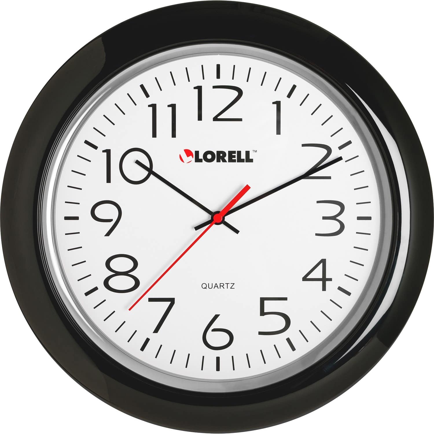 Lorell - 13 1/4" Round Wall Clock Analog Quartz White Main Dial Black Case Plastic - White|Black