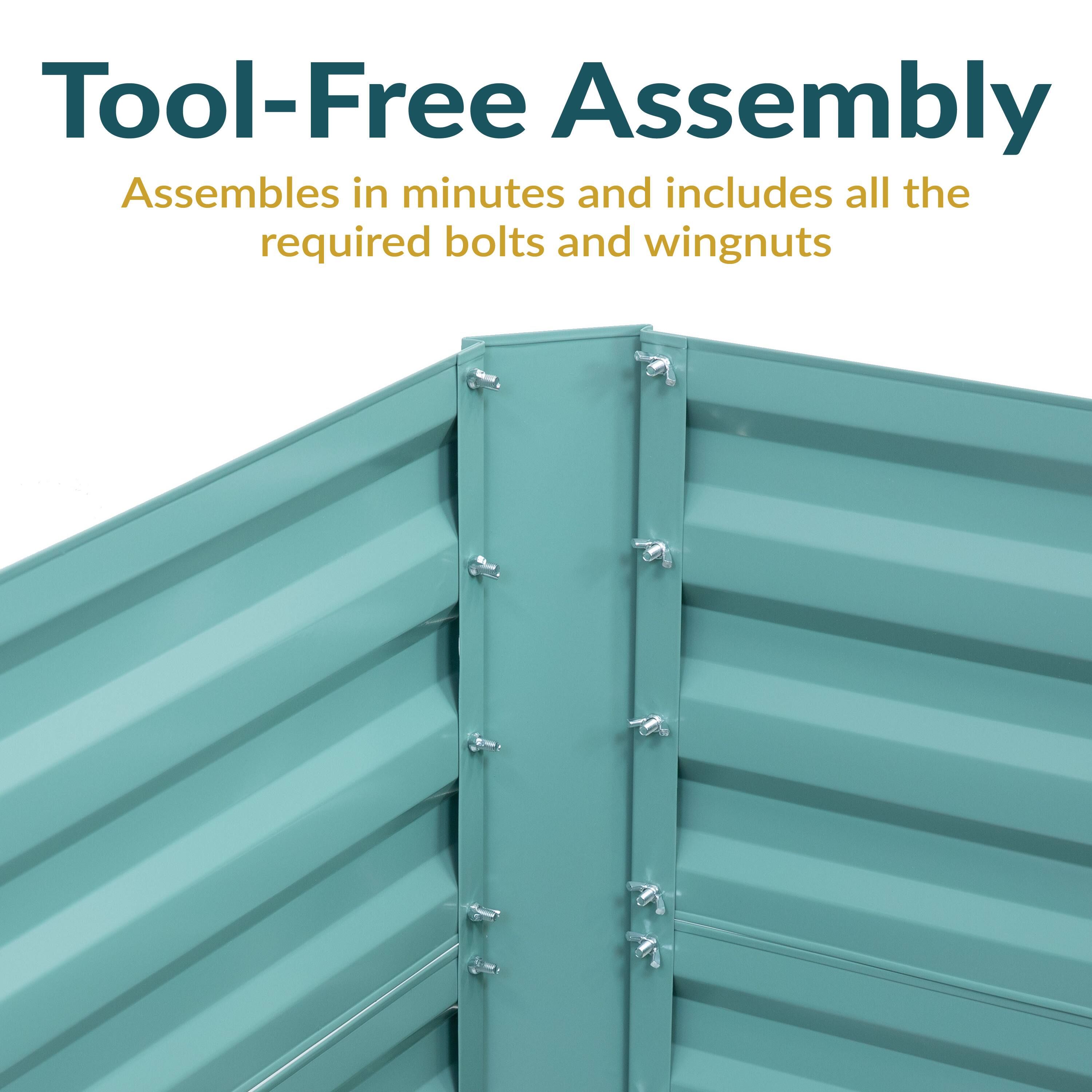 Tool-Free Assembly  
Assembles in minutes and includes all the required bolts and wingnuts