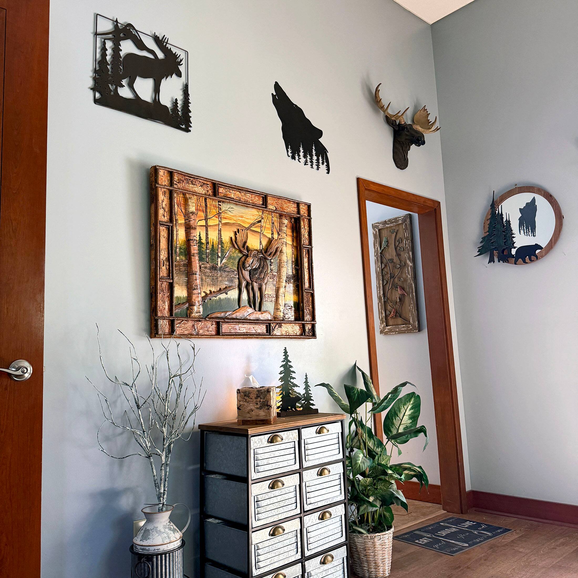 Alt View 7. Zeckos - Rustic Moose Birch Forest Wood Wall Sculpture 28.75x36.5 Brown Glossy - Brown.