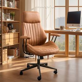 Ovios - Ergonomic High Back Office Chair, 300lb Capacity, Suede Fabric & Smooth Rolling Wheels for Workspace - Brown