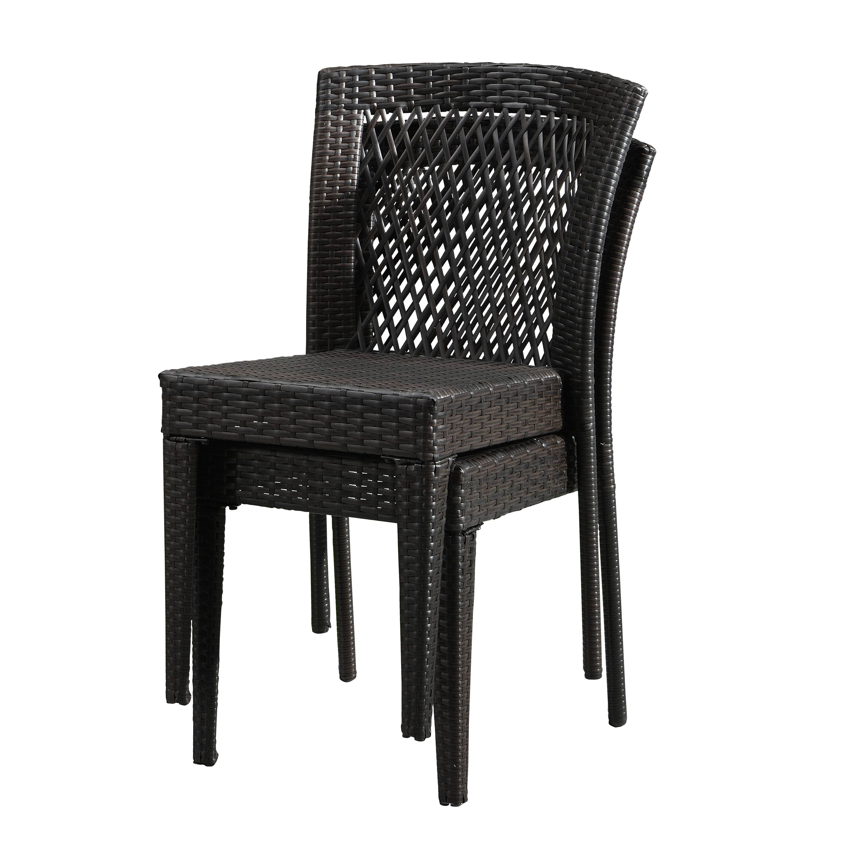 Back. Mondawe - Set of 2 Outdoor PE Rattan Stackable Dining Chairs - Brown.