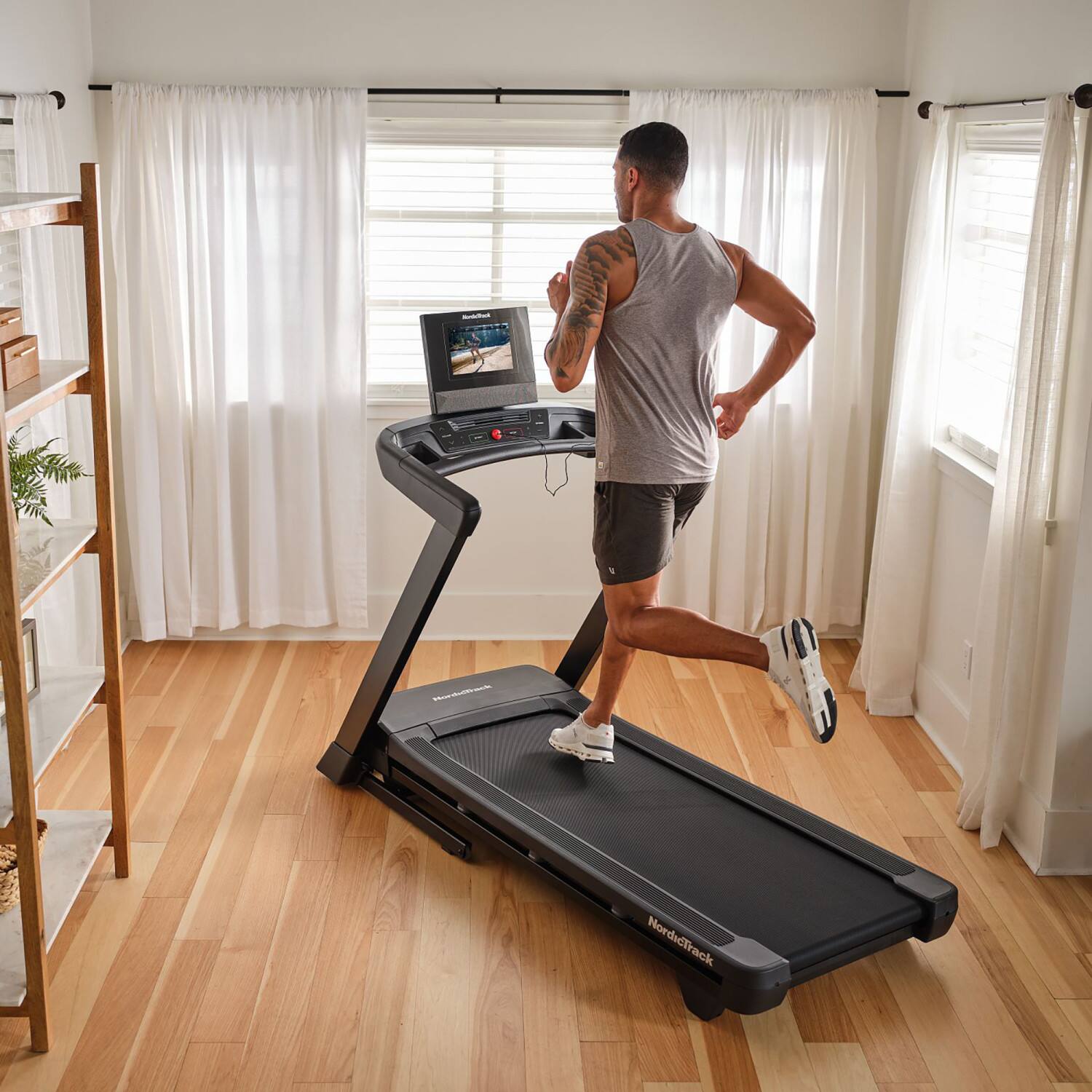 Alt View 4. NordicTrack - NordicTrack T Series 10 Treadmill with 10" Tilting Touchscreen and Compact Design - Black.