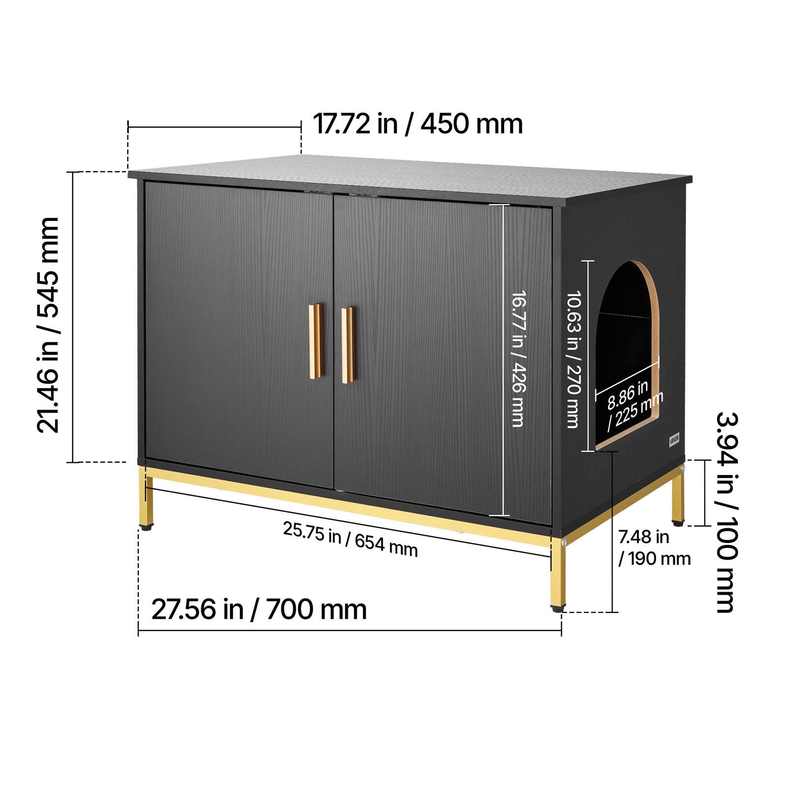 - 17.72 in / 450 mm
- 21.46 in / 545 mm
- 25.75 in / 654 mm
- 27.56 in / 700 mm
- 16.77 in / 426 mm
- 10.63 in / 270 mm
- 8.86 in / 225 mm
- 7.48 in / 190 mm
- 3.94 in / 100 mm