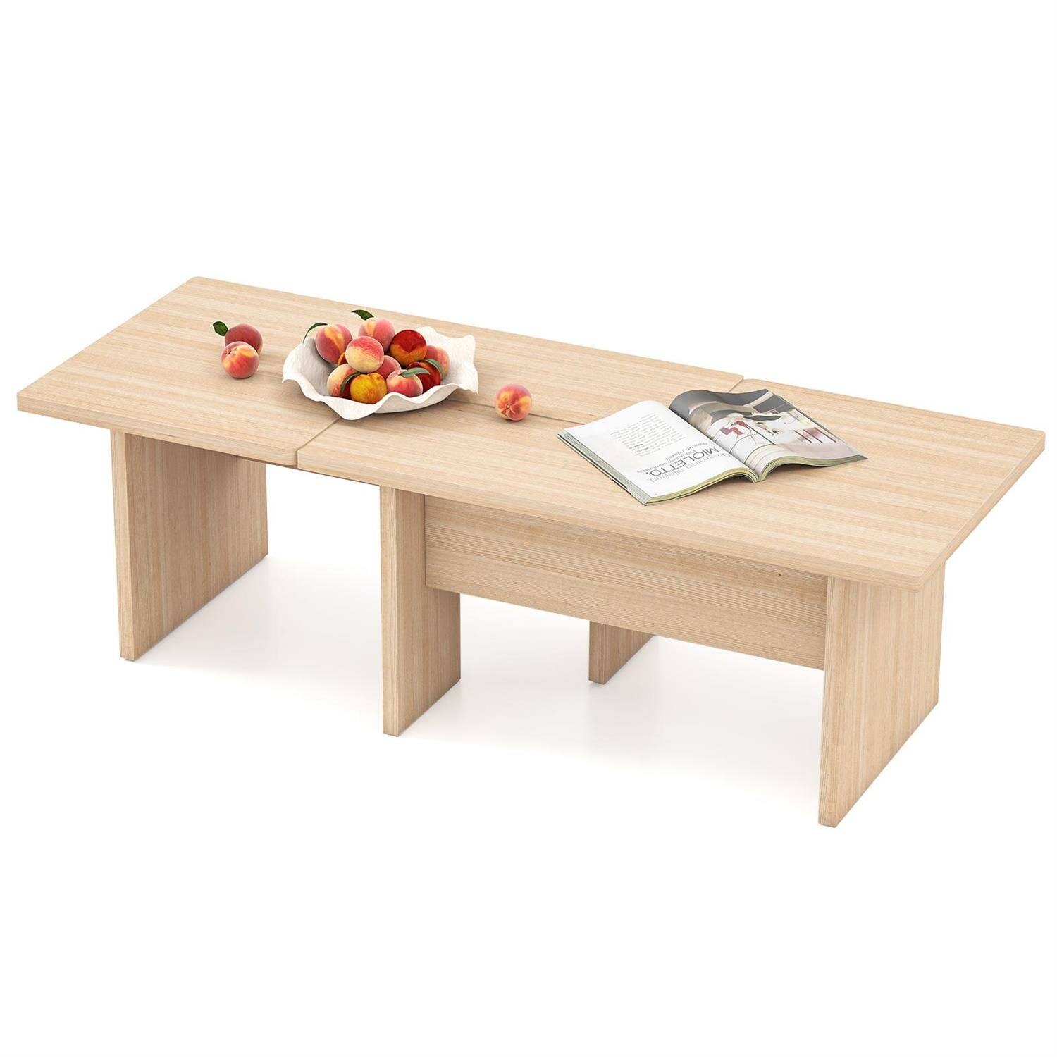 Pefilos - Modular Coffee Table Set (2 Pieces), L-Shaped Reconfigurable Structure, Small Space Optimized, Oak - Brown
