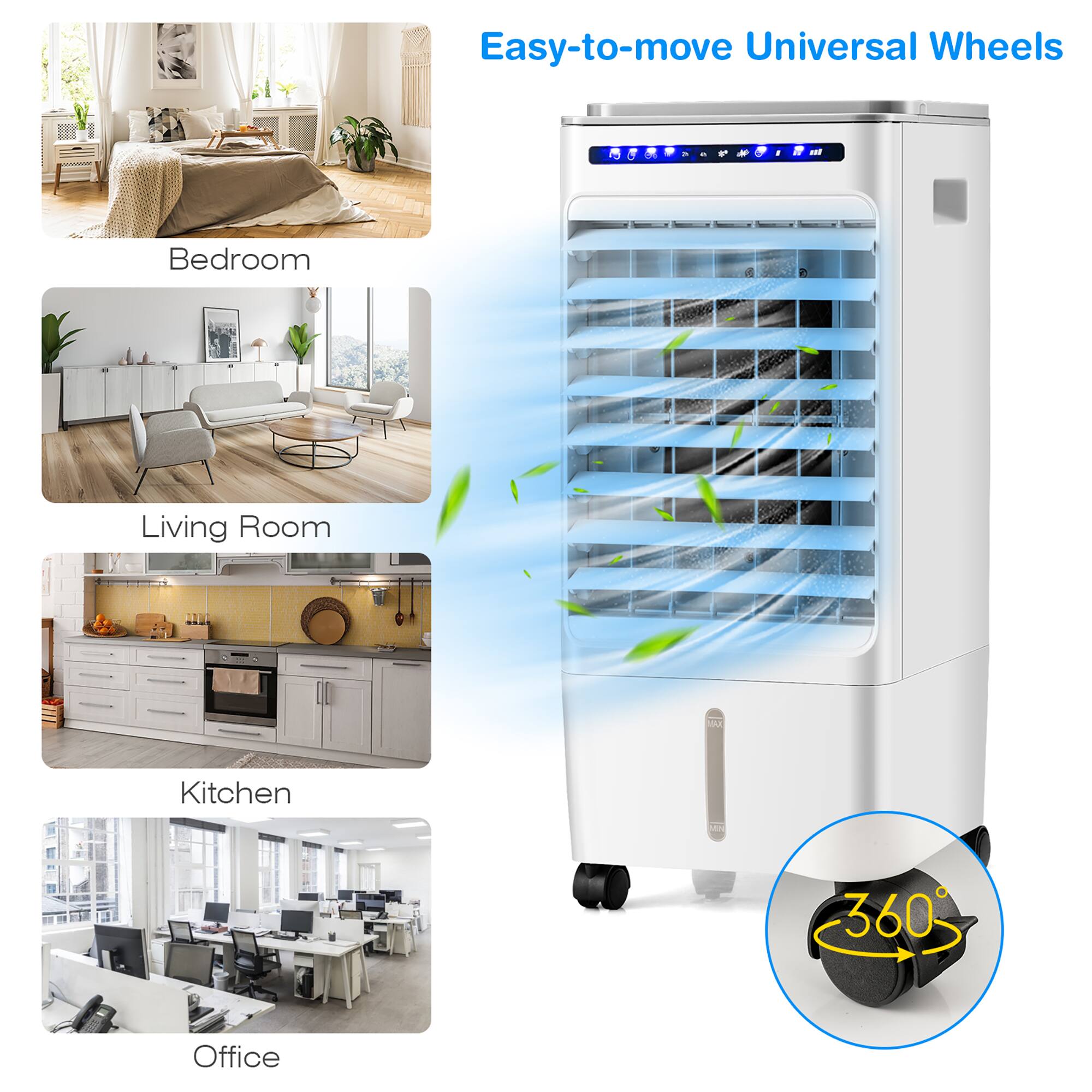 Easy-to-move Universal Wheels: Bedroom, Living Room, Kitchen, Office, 360.