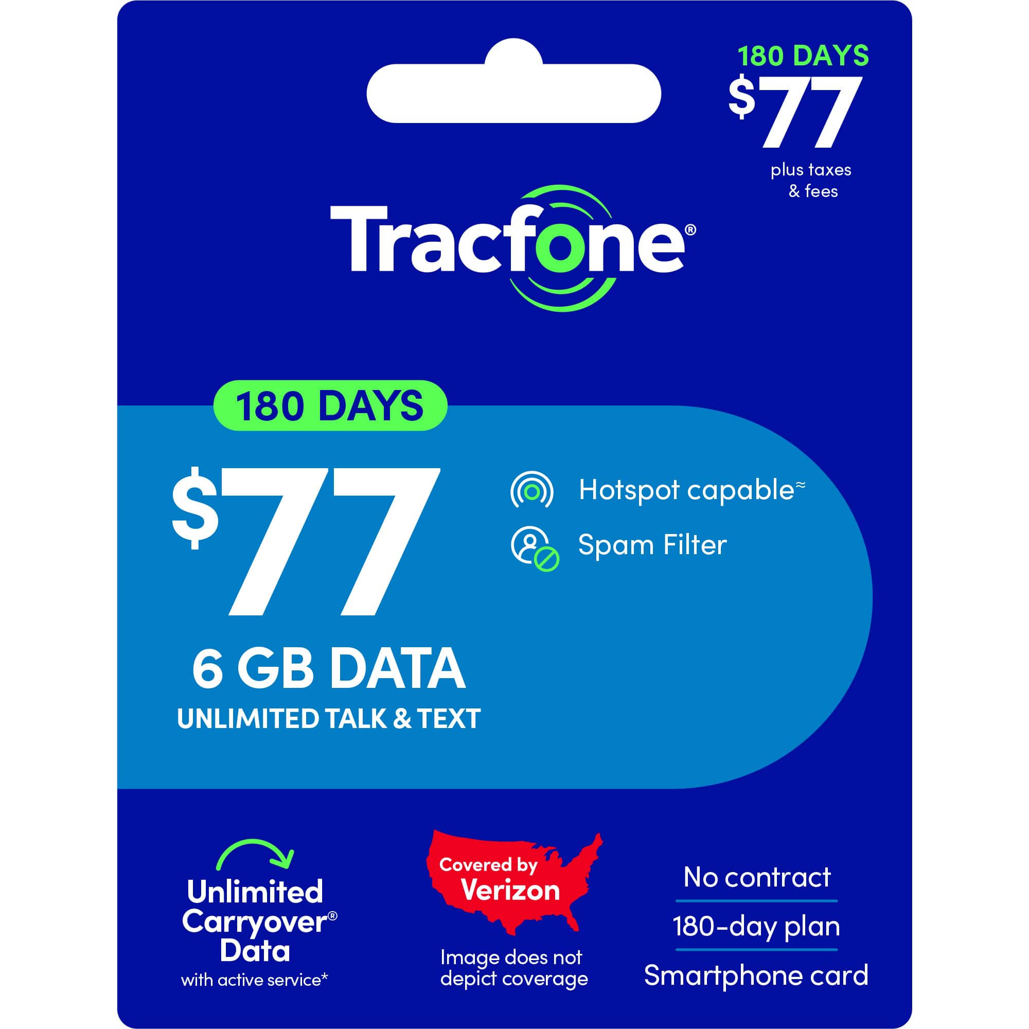 Tracfone - $77 Unlimited Talk & Text 6GB of Data 180-Day - Prepaid Plan [Digital]