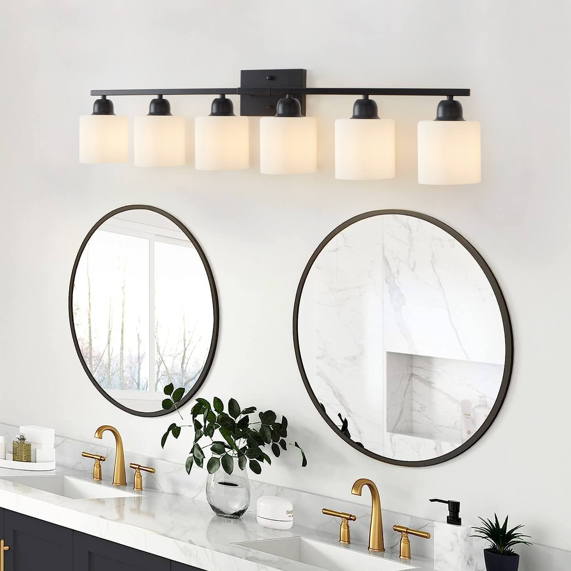 Back. HOMLUX - 38.19 in. 6 Lights Black LED Vanity Light Bar with Crystal Shade.