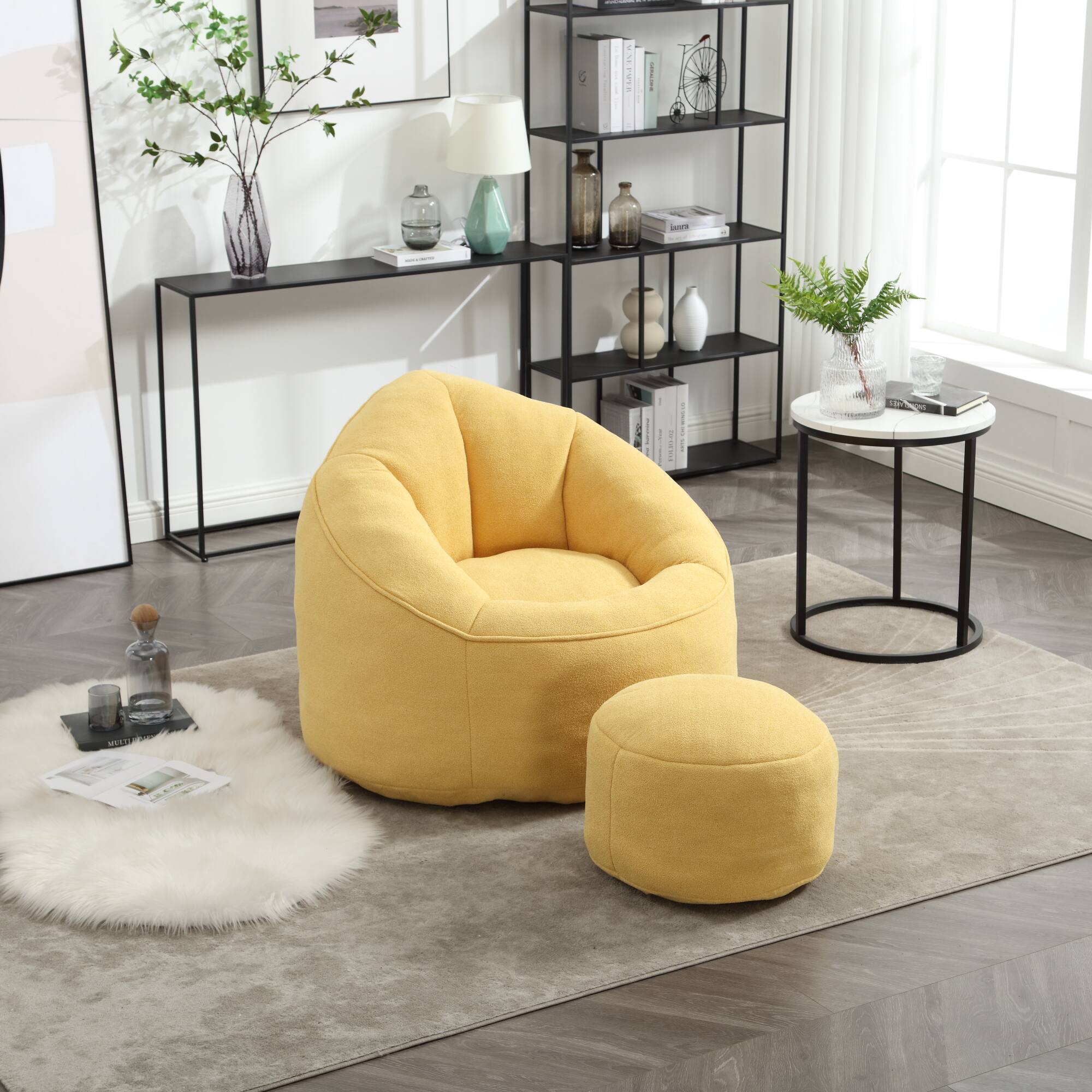 Angle. GOODSILO - Premium Microfiber Bean Bag Sofa Chair with Detachable Footrest for Ultimate Comfort and Relaxation - Yellow.