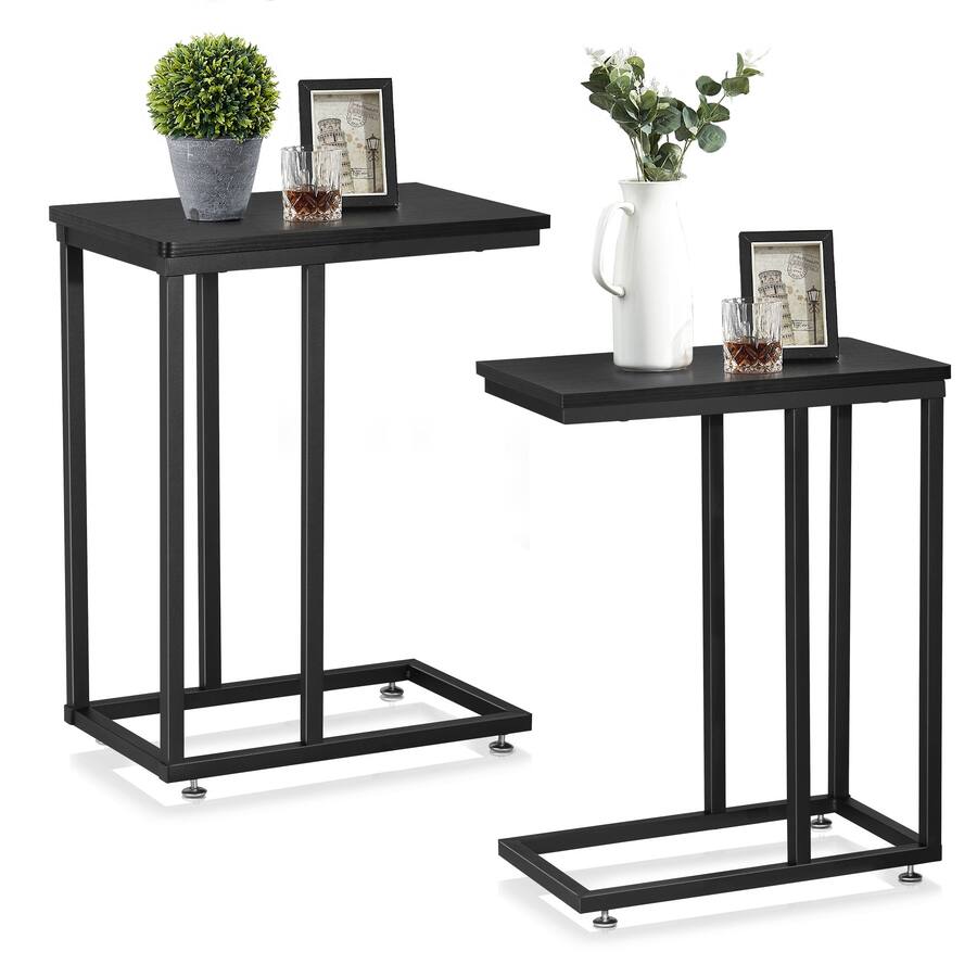 Vecelo 2Pack C Shaped End Table for Small Spaces, Sofa Side Table with ...