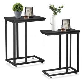 Vecelo - 2Pack C Shaped End Table for Small Spaces, Sofa Side Table with Metal Frame, Easy to Assemble Snack Table - 2Pcs*Black