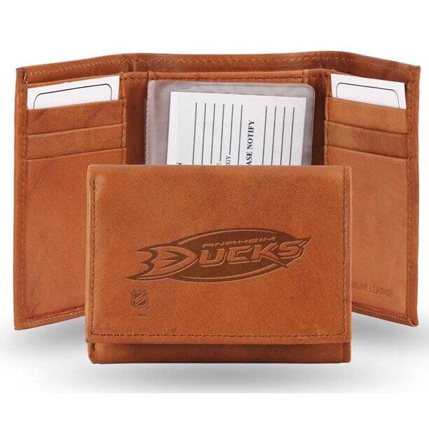 Rico Industries - Anaheim Ducks NHL Embossed Logo Brown Leather Trifold Wallet - Multi