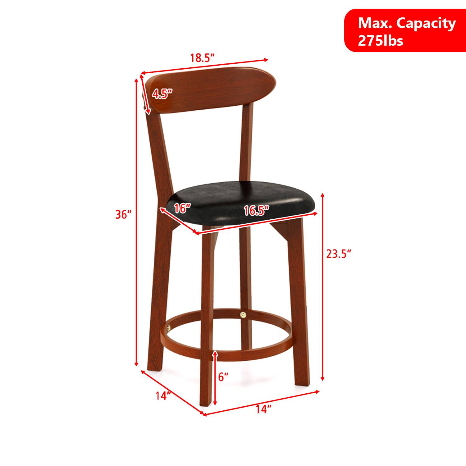 18.5" Max. Capacity 275lbs 4.5" 36" 16" 16.5" 23.5" 6" 14" 14"