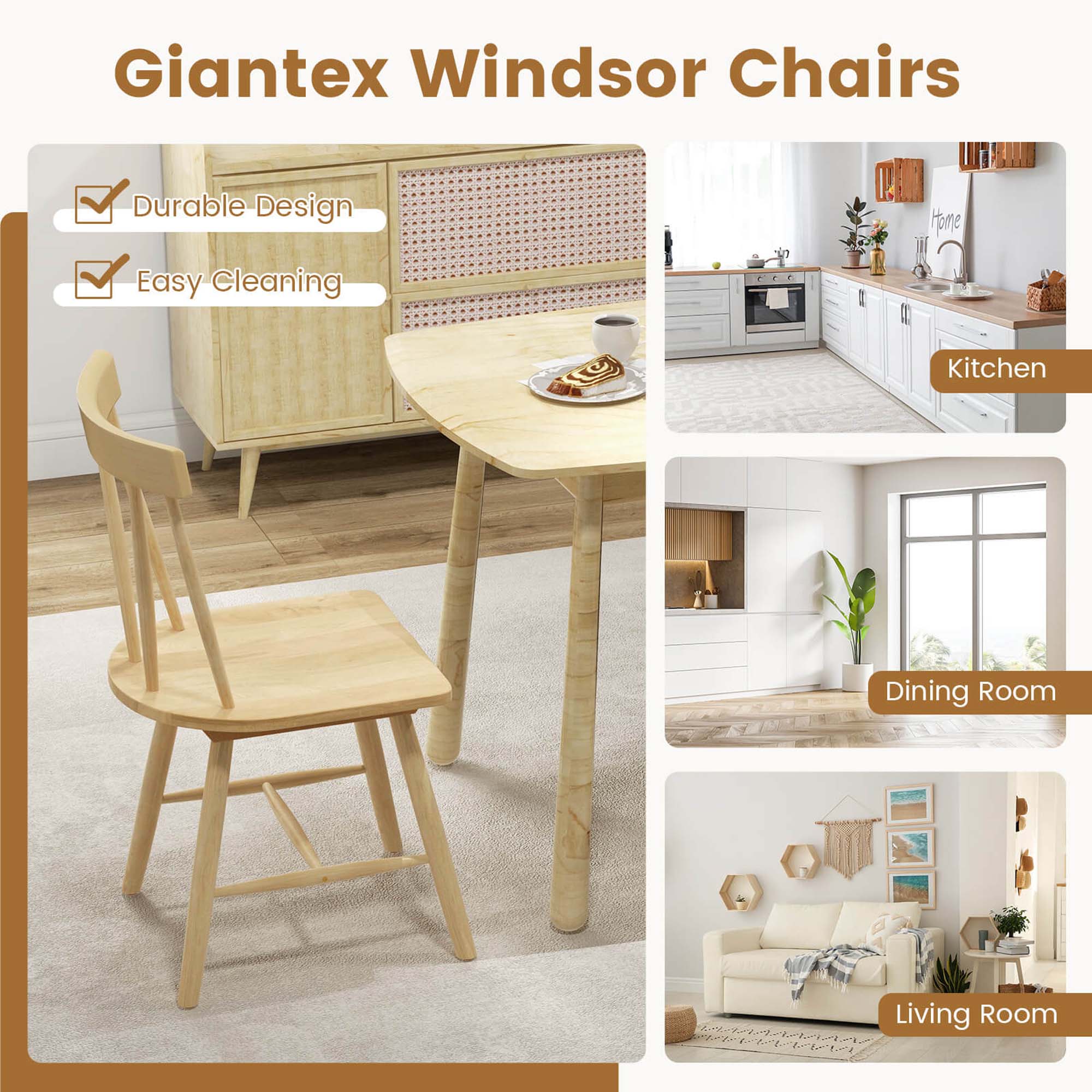 Giantex Windsor Chairs Durable Design Easy Cleaning 1L tome i Kitchen Dining Room 1 Living Room