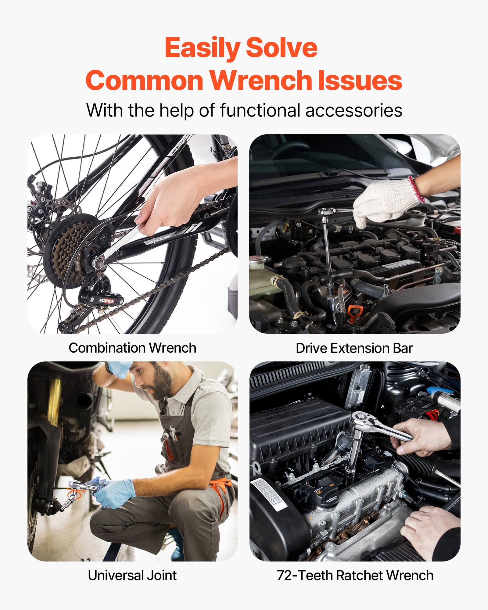 Easily Solve Common Wrench Issues With the help of functional accessories

KOK Combination Wrench
Drive Extension Bar
Universal Joint
72-Teeth Ratchet Wrench