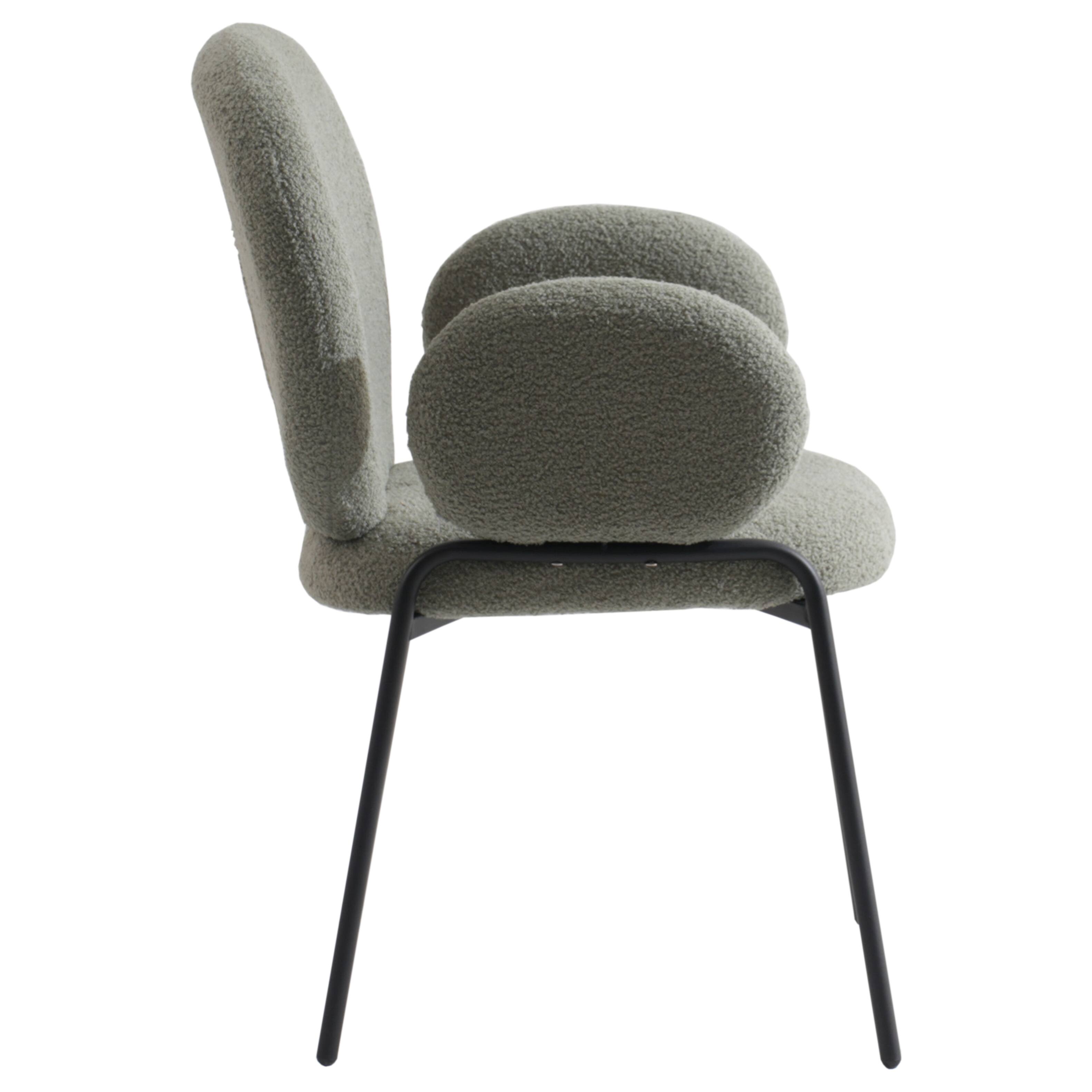 Alt View 2. LeisureMod - Celestial 4-PCS Modern Boucle Accent Chair with Arms, Padded Cushion Kitchen Chair, Powder-Coated Black Frame - Green.