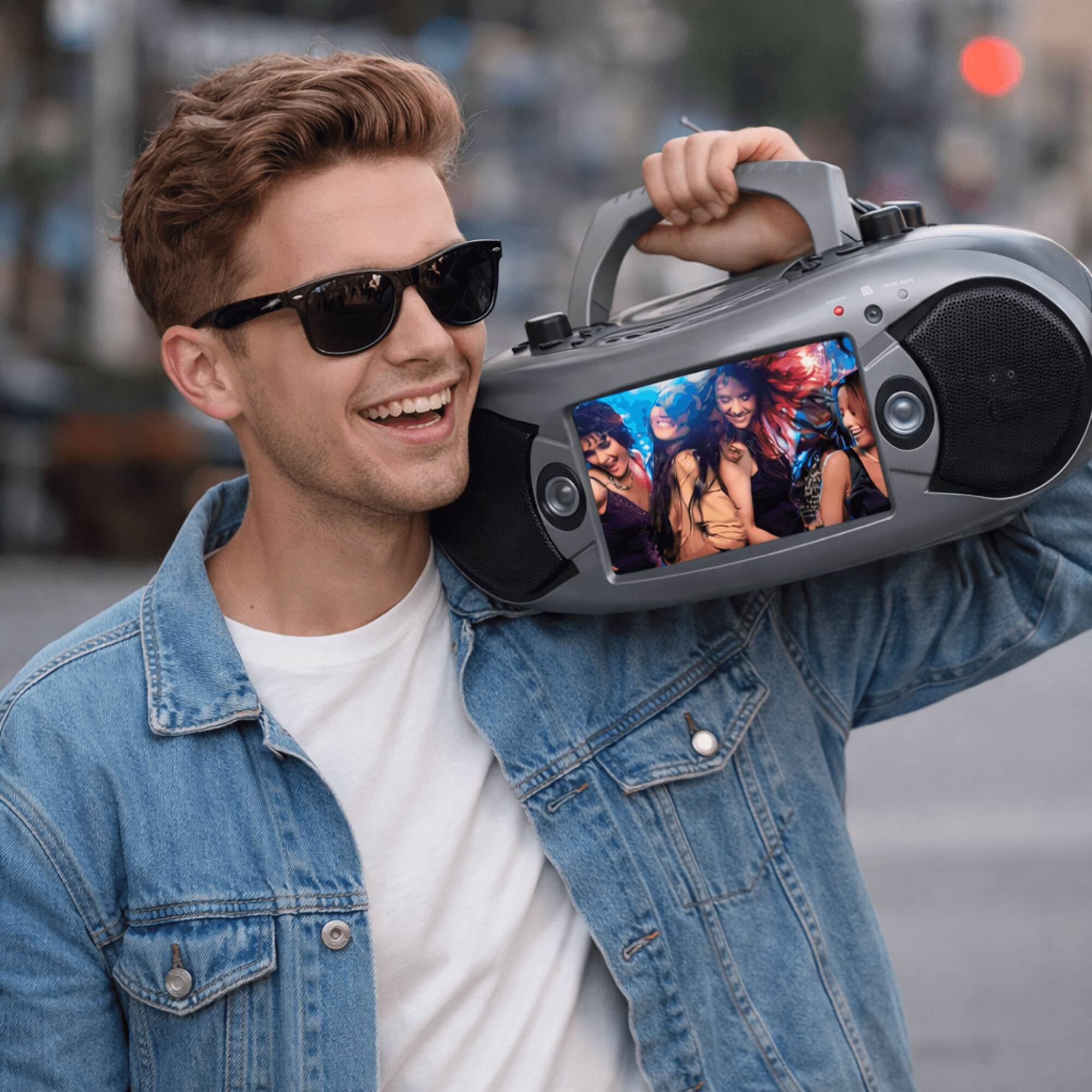 Alt View 2. Naxa - Bluetooth TV DVD Boombox with Mic - Grey.