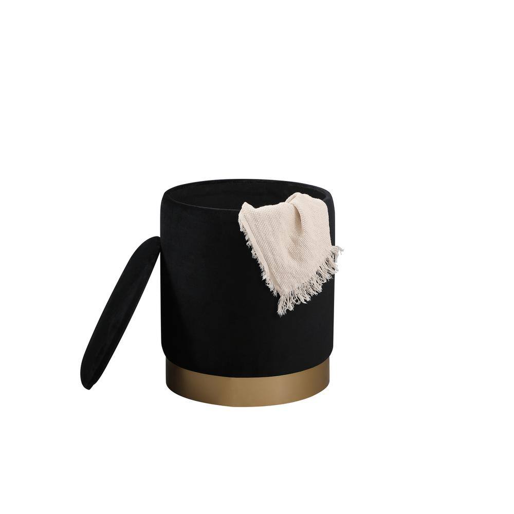 Left. Elegant Decor - Ozman round 14 inch ottoman in black - Black.