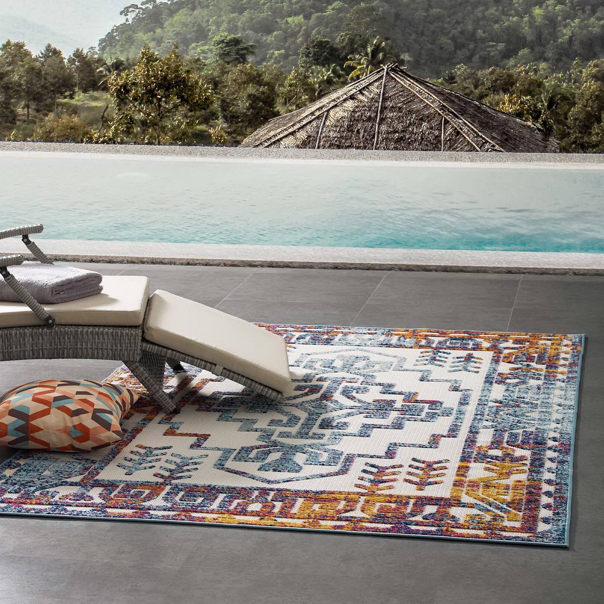 Left. Modway - Reflect Nyssa Distressed Geometric Southwestern Aztec Indoor/Outdoor Area Rug - Multicolored.
