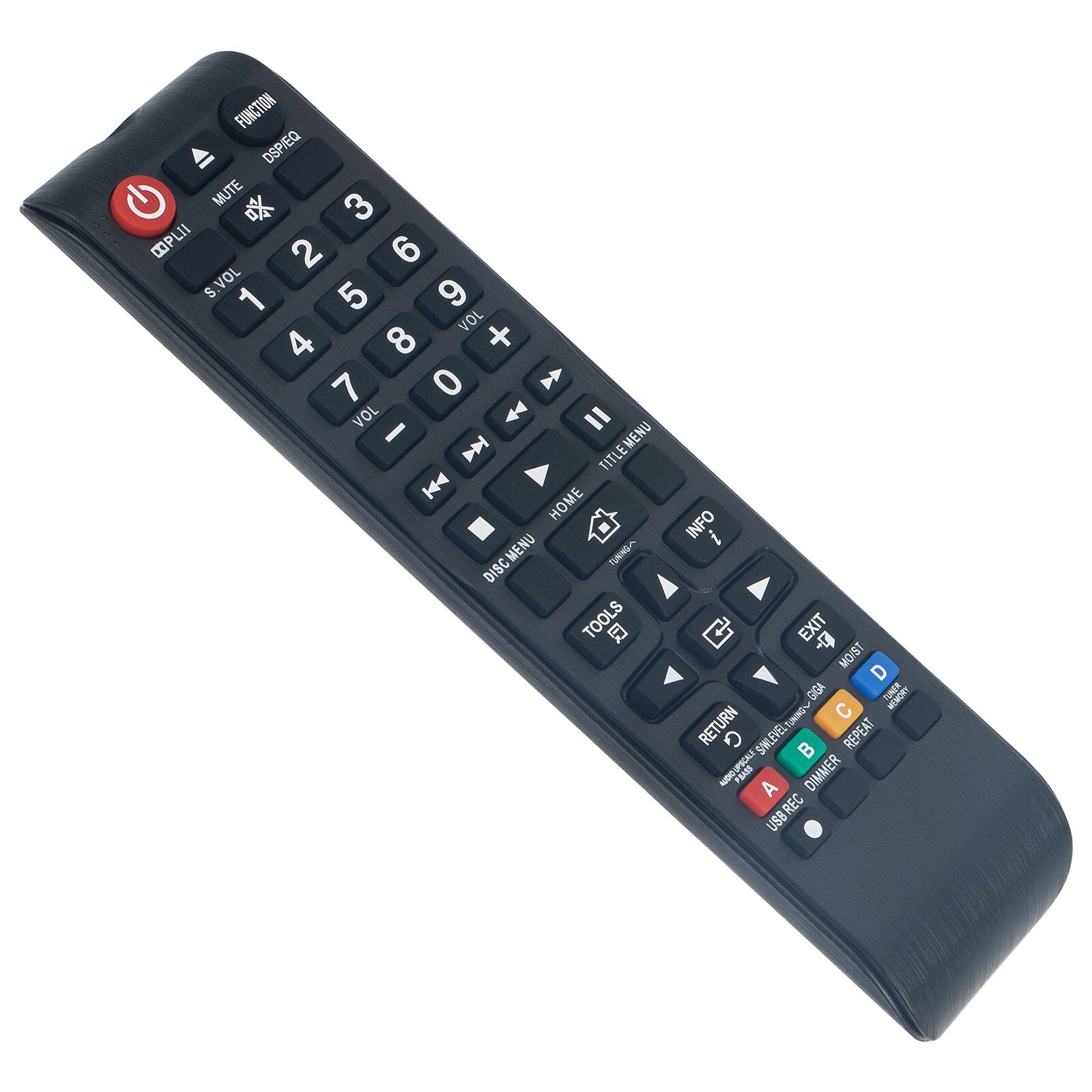 FUNCTION DSPIEQ MUTE 3 PLII 2 6 S VOL 9 1 5 VOL 4 8 + 7 0 VOL V = I D TITLEMENU TITL K4 HOME DISCMENU MENU DISC TOOLS O INFO i C EXIT A MOIST D GIGA TONINO C RETURN SWLEVELYNINO SWLEVEL REPEAT B ncseSION FRIES A DIMMER USBREC REC