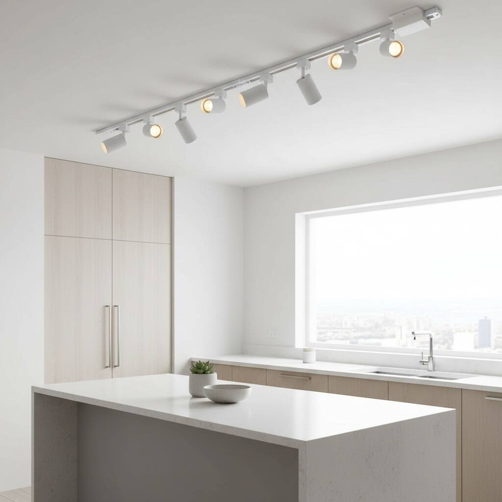 Back. Dazzed Corner - 6-Light LED Track Lighting Kit, 6.6FT H Track Lighting Rails, No Bulbs - White.