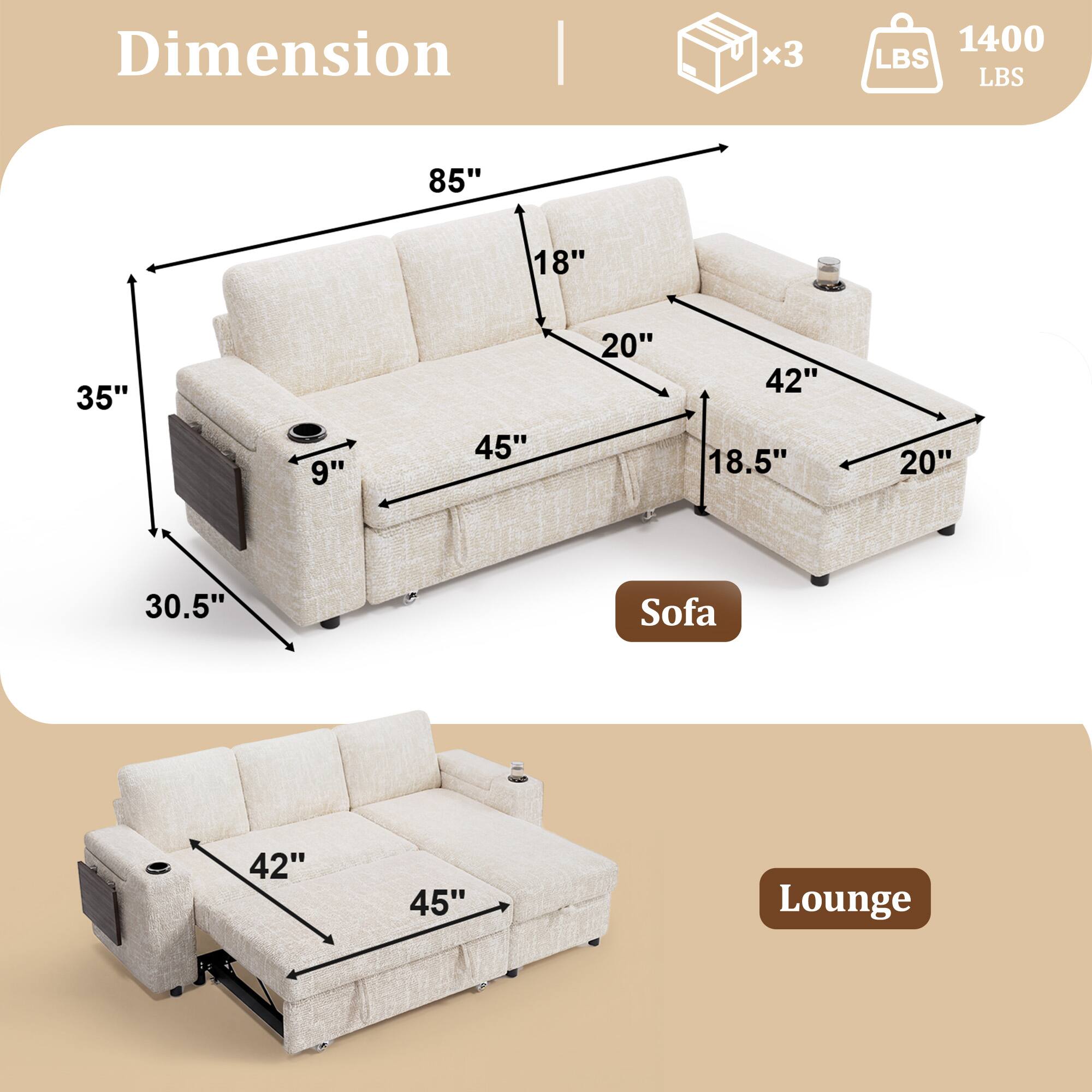 Dimension  
x3  
1400 LBS  
85"  
18"  
35"  
9"  
45"  
20"  
42" 18.5"  
20"  
30.5"  
Sofa  
42"  
45"  
Lounge