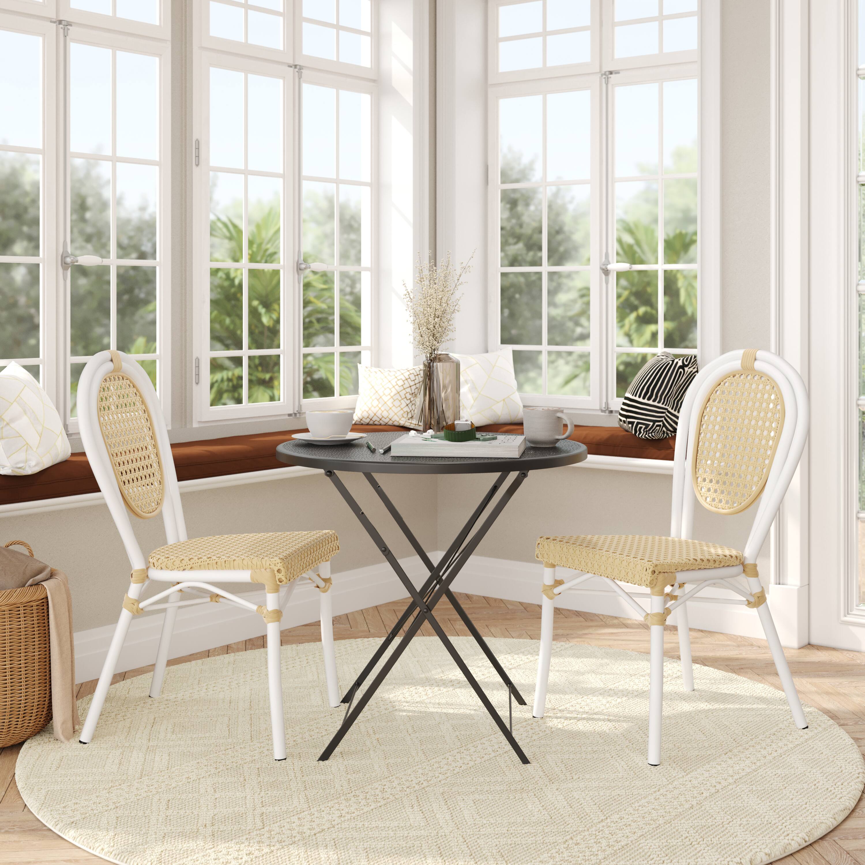 Alt View 2. Flash Furniture - 2 Pack Cannes Indoor/Outdoor Commercial Thonet Bistro Stacking Chair, Natural PE Cane Rattan and White Aluminum Frame - White.
