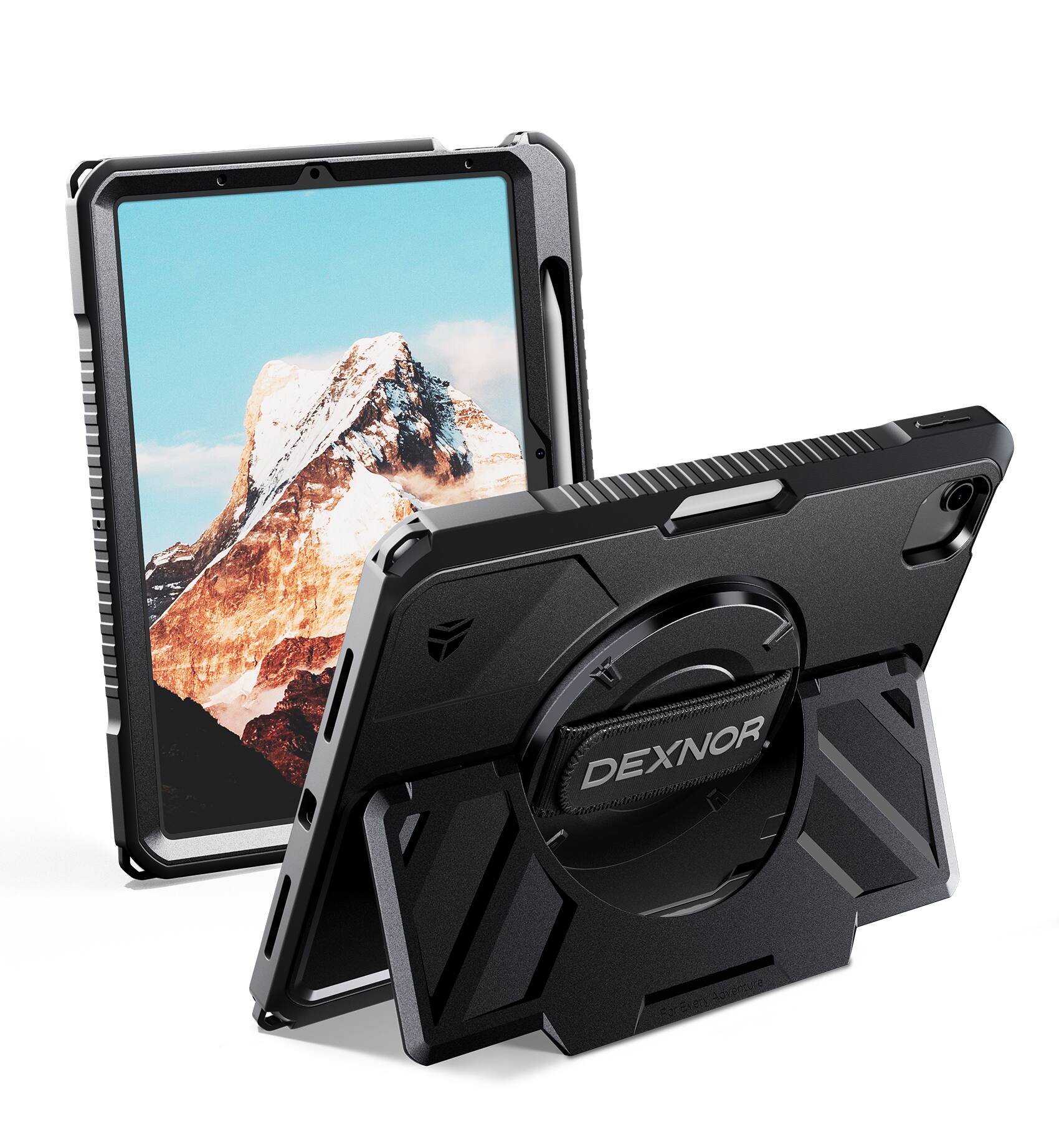 Dexnor - Case for iPad Air 13” M4/M3/M2 with 360° Rotating Hand Strap& Screen Protector Shockproof Full-Body Bumper Cover - Black