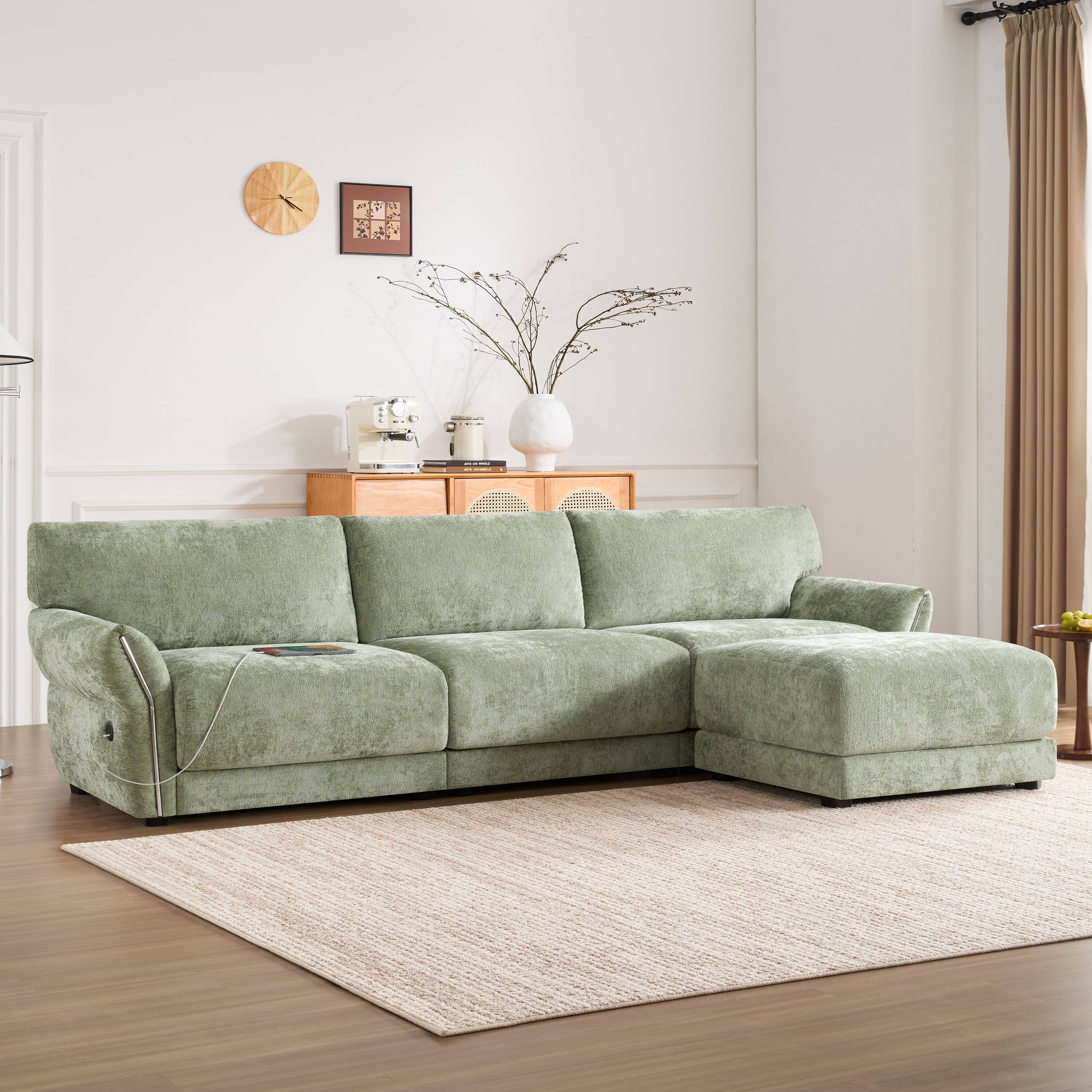 Alt View 1. Boyel Living - Modular Sectional Sofa L Shape Petal Armrest Design Green Chenille 4 Seat - Green.