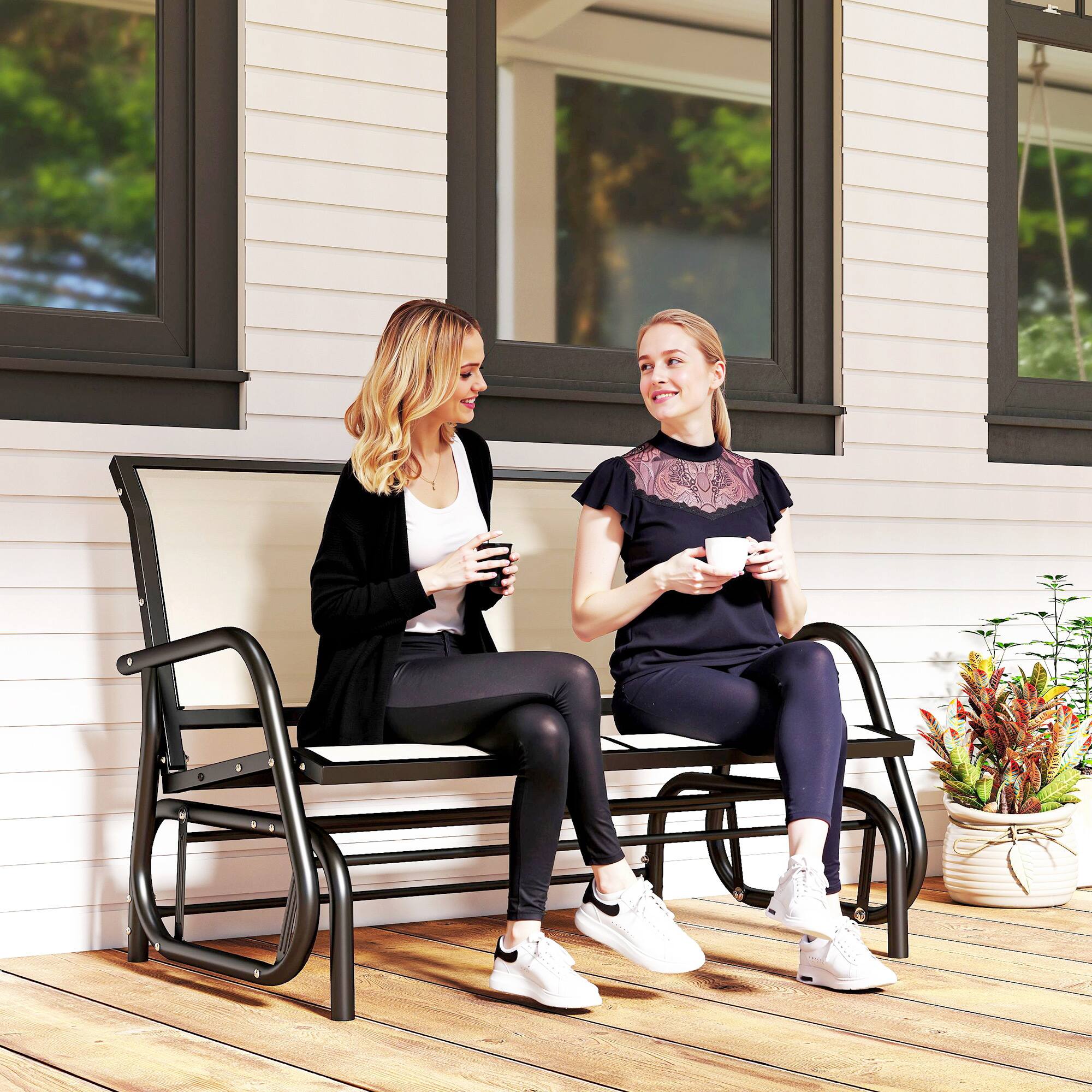 Alt View 1. Outsunny - Outdoor Glider Bench - Beige.