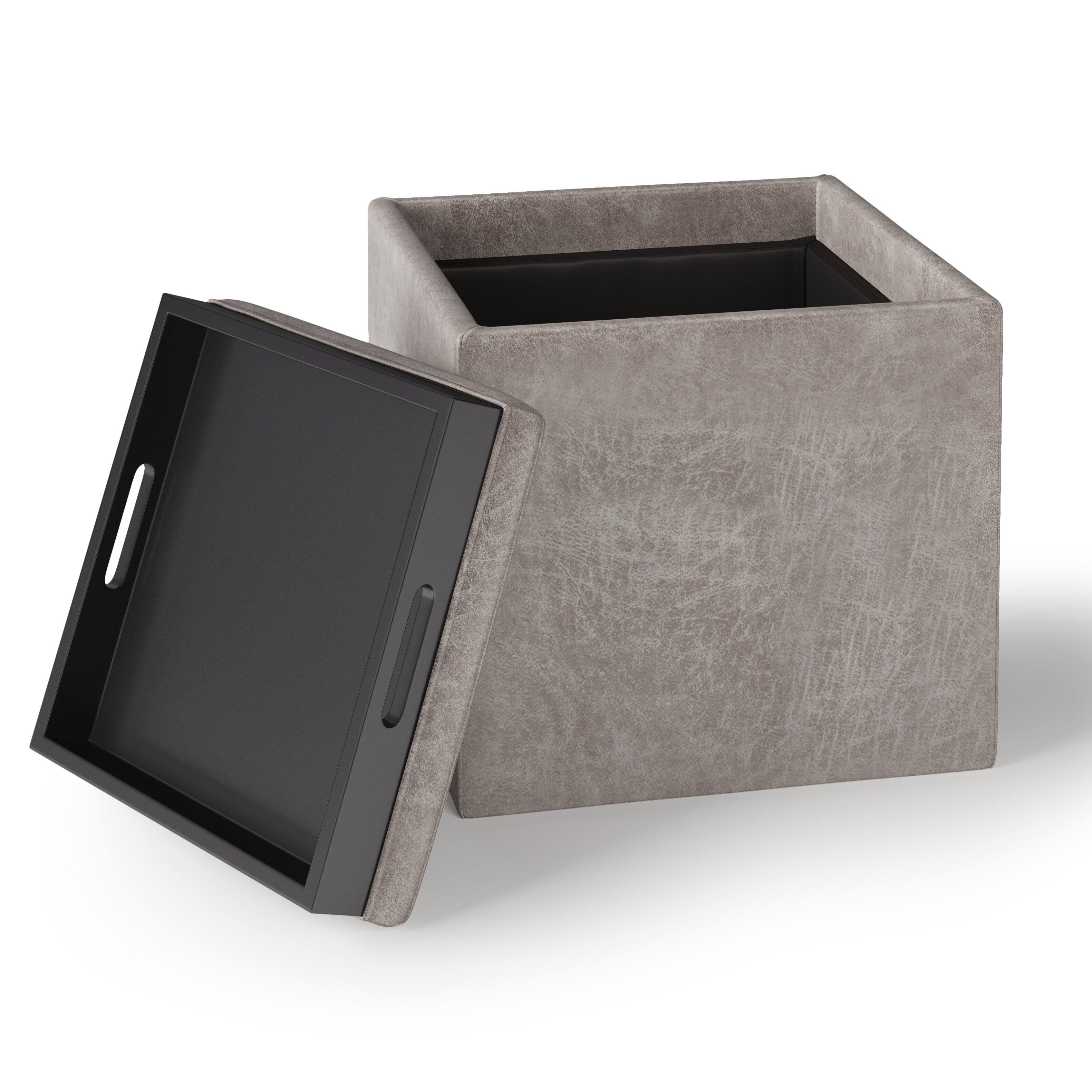 Alt View 11. Simpli Home - Rockwood Cube Storage Ottoman with Tray - Distressed Grey Taupe.