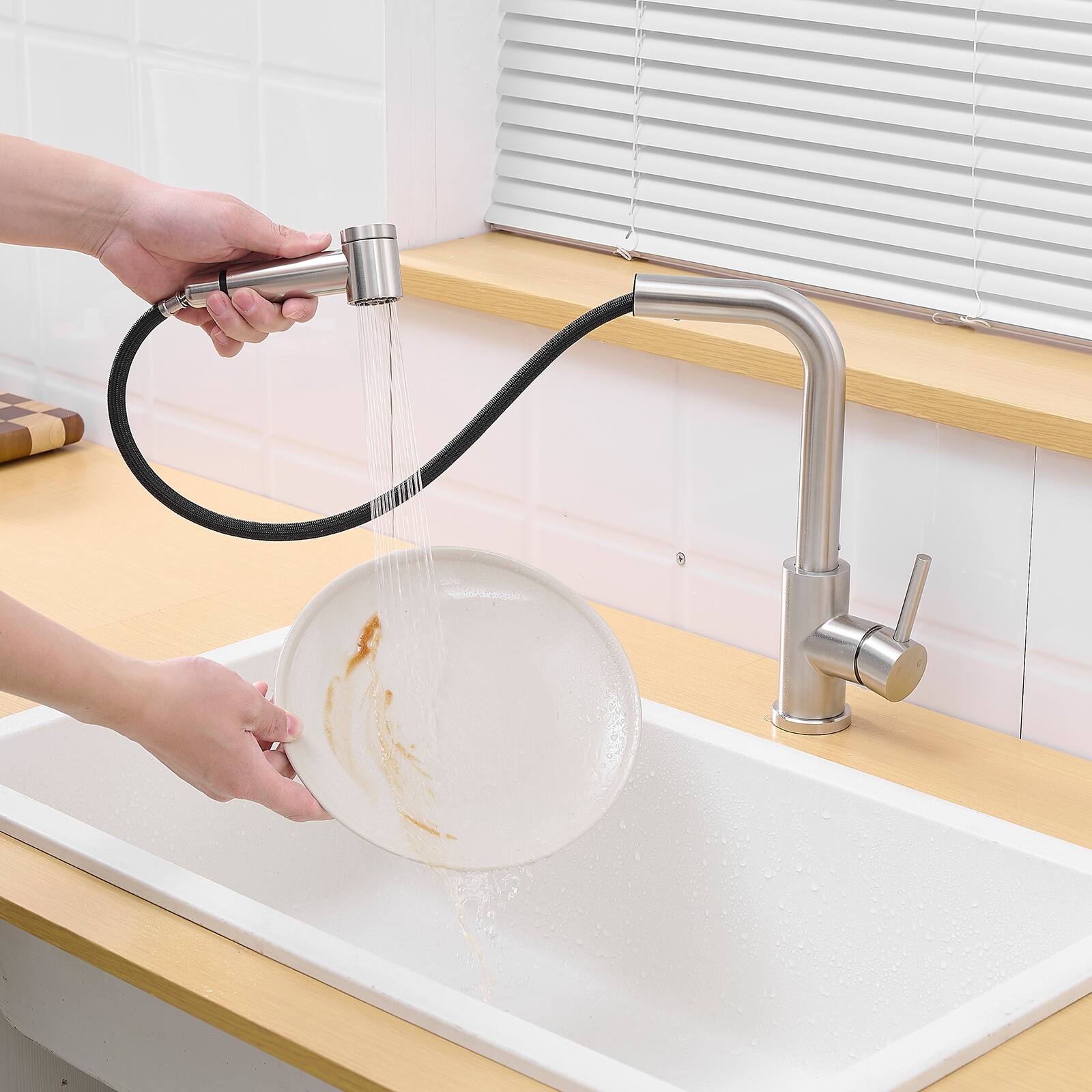 Alt View 6. Siljoy - Sink Faucet, Black Kitchen Faucets with Pull out Sprayer, Bathroom Sink Faucets Mini Bar Prep Faucet - Brushed Nickel.