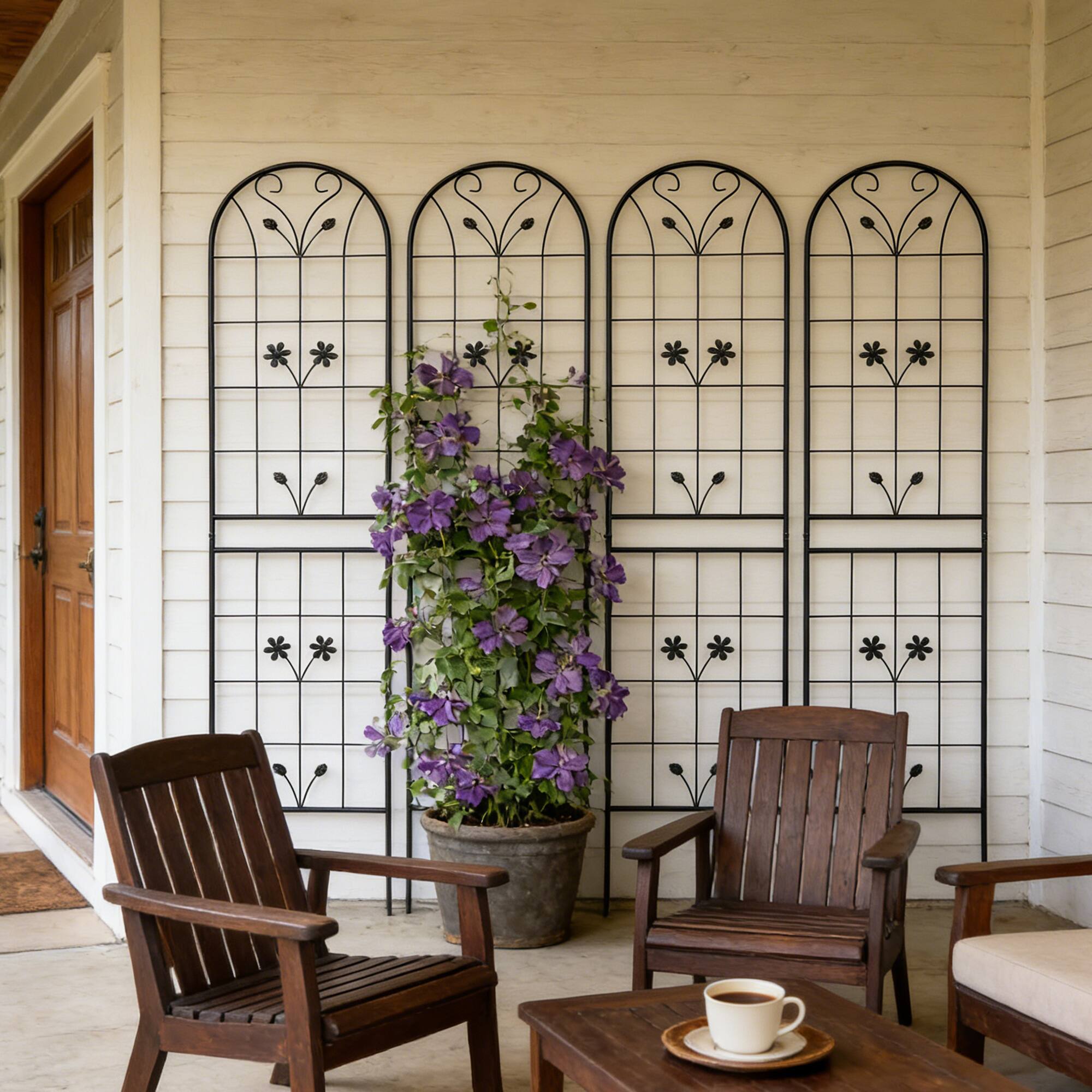 Alt View 1. Loheer - 4-Pack Metal Garden Trellis Panels for Climbing Plants, Outdoor Flower Support, Iron Construction - Black.