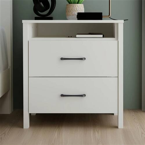 Alt View 1. SlickBlue - Stylish 2-Drawer Nightstand with Open Shelf – Bedroom Storage Table, Modern Design - Ivory.