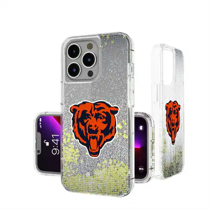 Front. Keyscaper - Chicago Bears Linen Logo iPhone Glitter Case - 15 Pro - Multicolor.