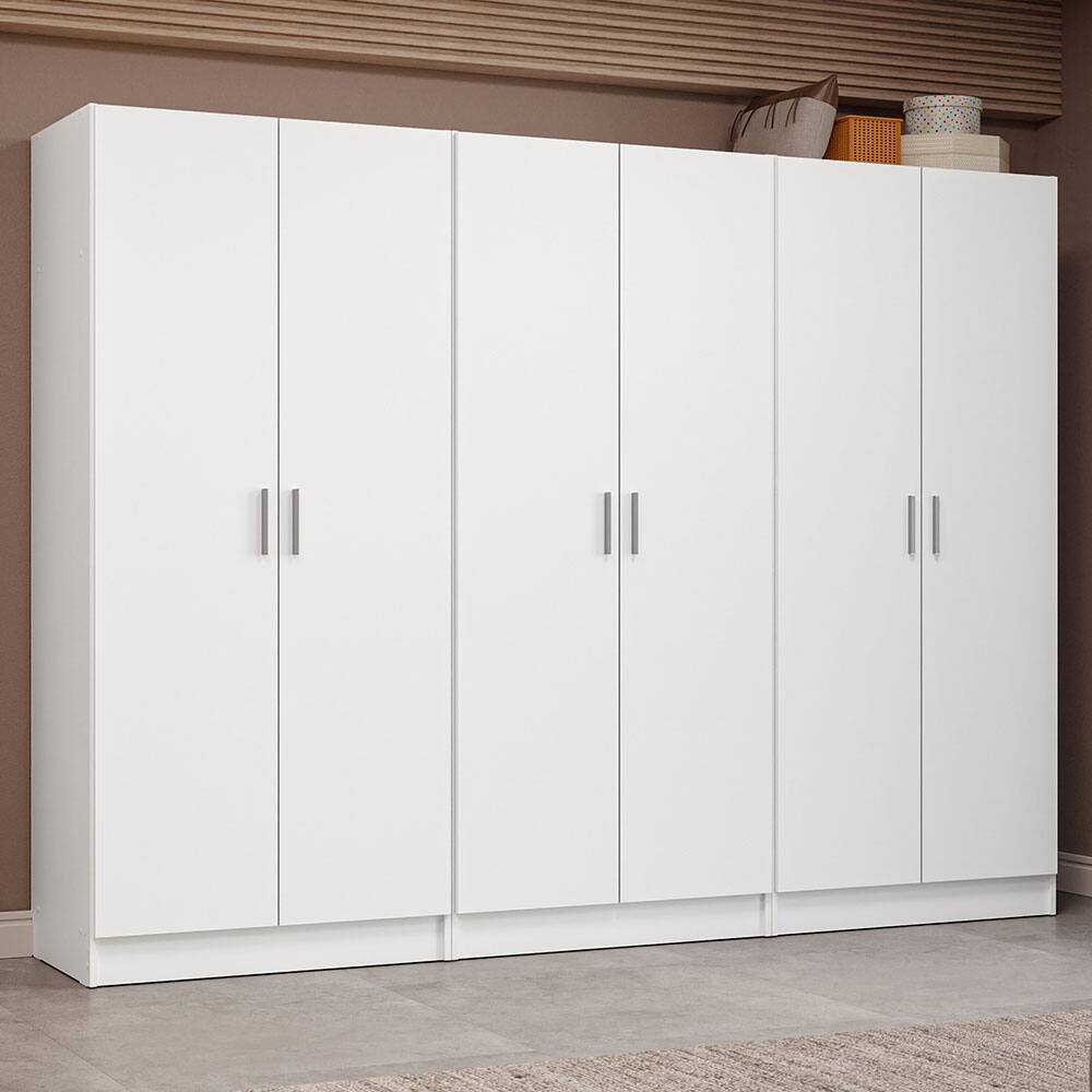 Angle. Madesa - Madesa 6 Doors Wardrobe with Ample Shelves and Hanging Space 94"L - White - White.