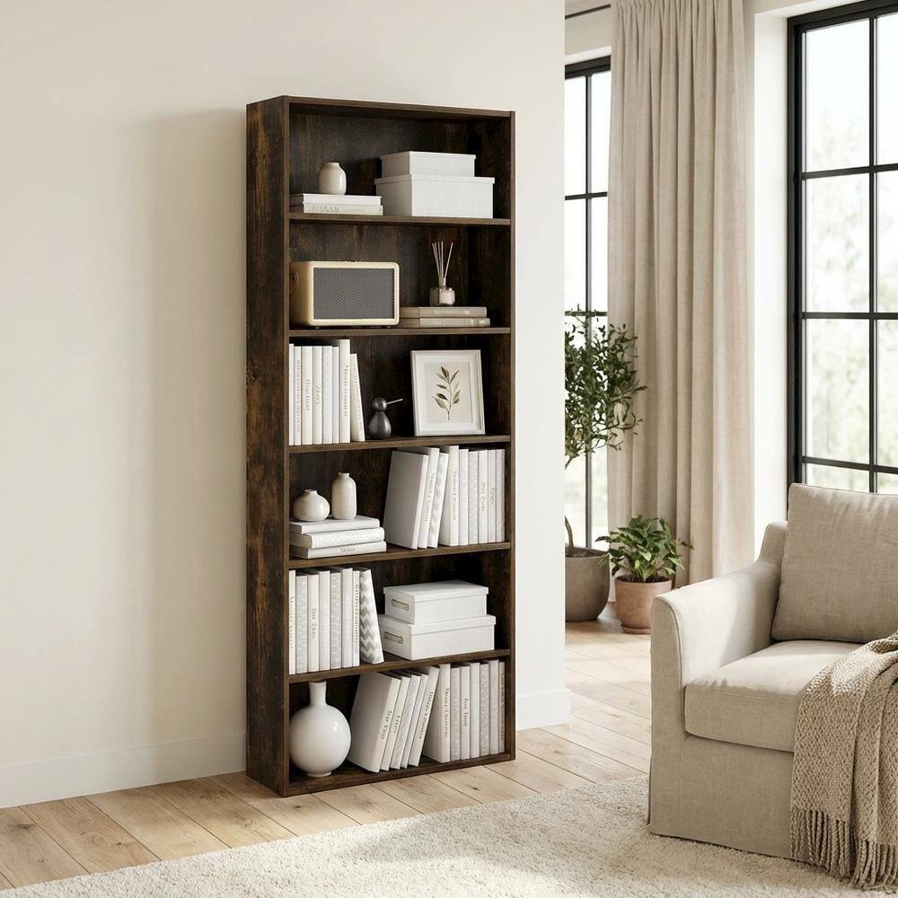 Left. FurniFact - Amber Pine 6-Tier Open Shelf Bookcase with Storage Organizer - Amber Pine.