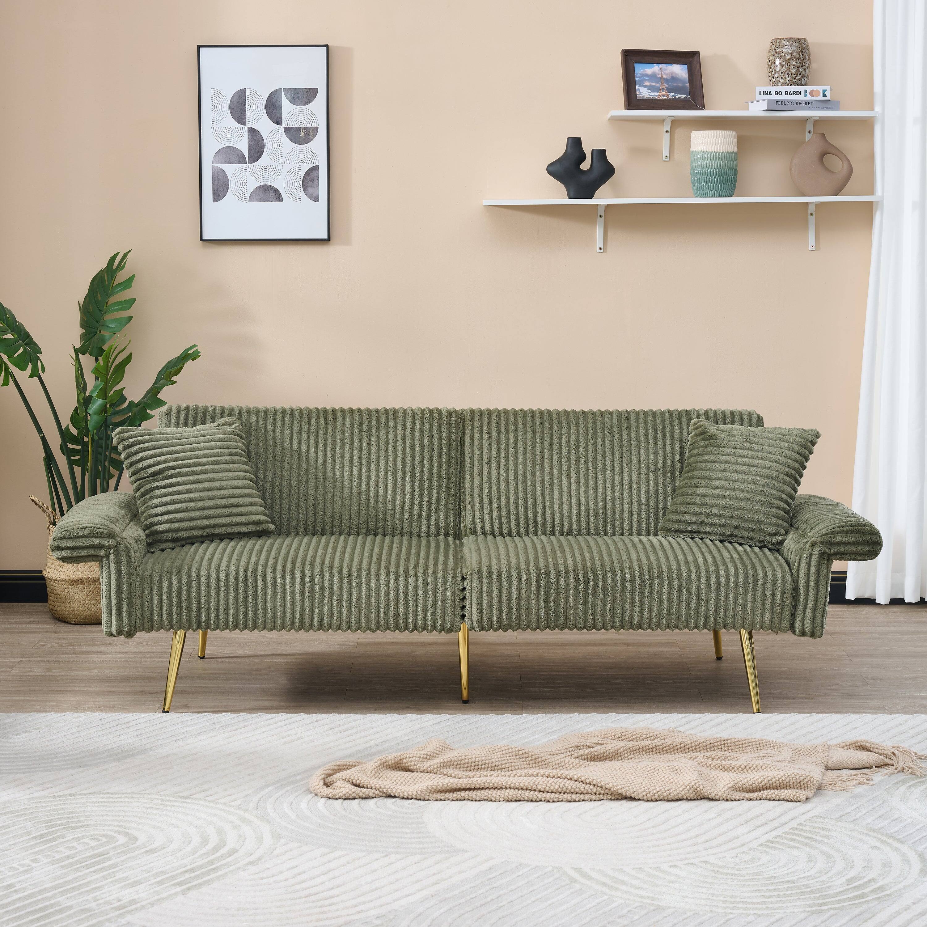 Alt View 2. Boyel Living - 79 Inch Green Corduroy Foldable Sofa Bed with Adjustable Armrests for Living Room and Small Spaces - Green.