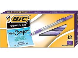 BIC - Round Stic Grip Xtra Comfort Ballpoint Pens, Medium Point, Dozen - Purple Ink