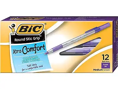 BiC Round Stic Grip
Xtra Comfort
Consistent, Fluid Writing
Soft Grip for a comfortable hold
12 Ball Pens
Medium 1.2 mm
Purple Ink